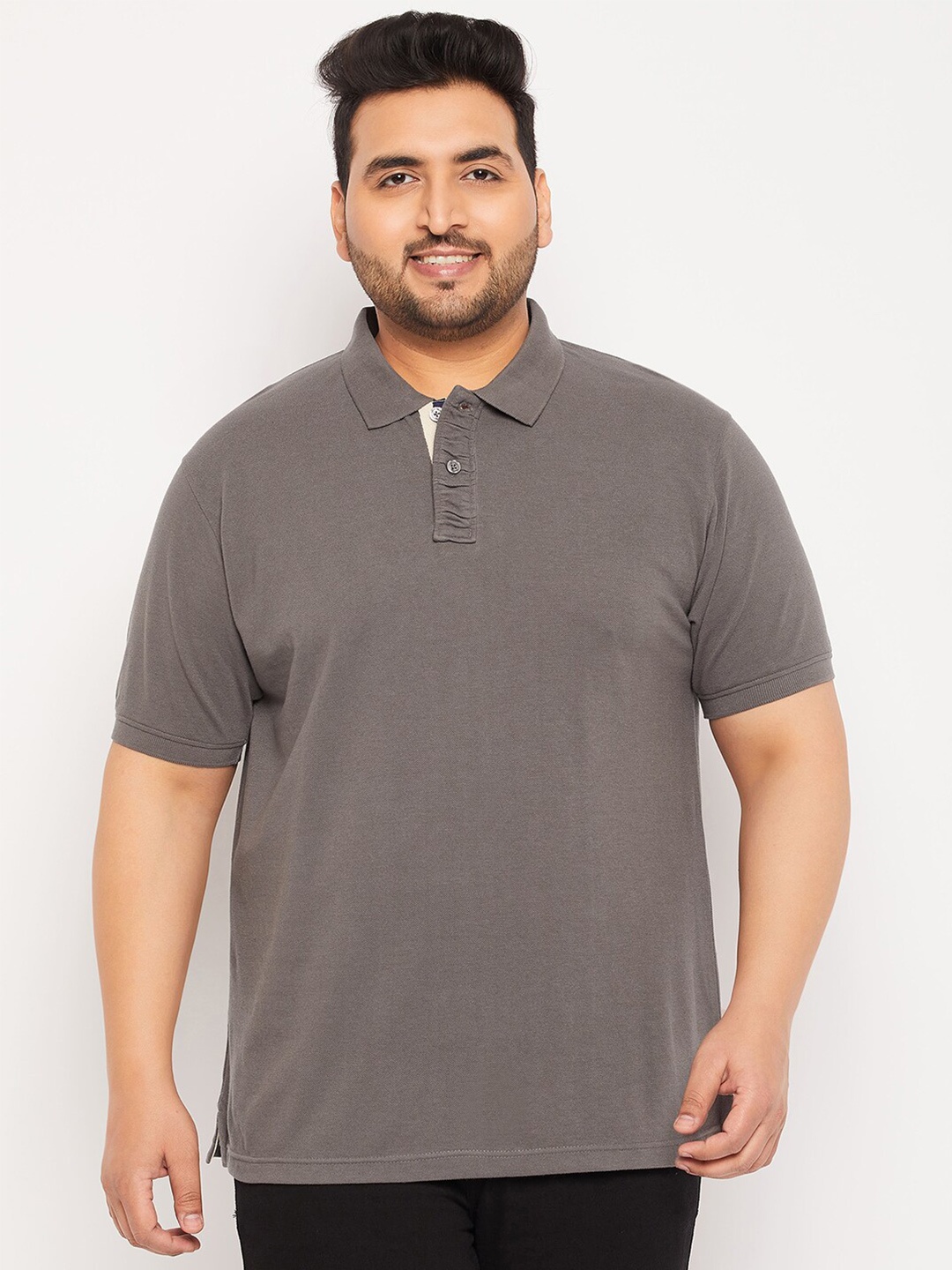 

Club York Plus Size Polo Collar Cotton T-Shirt, Grey