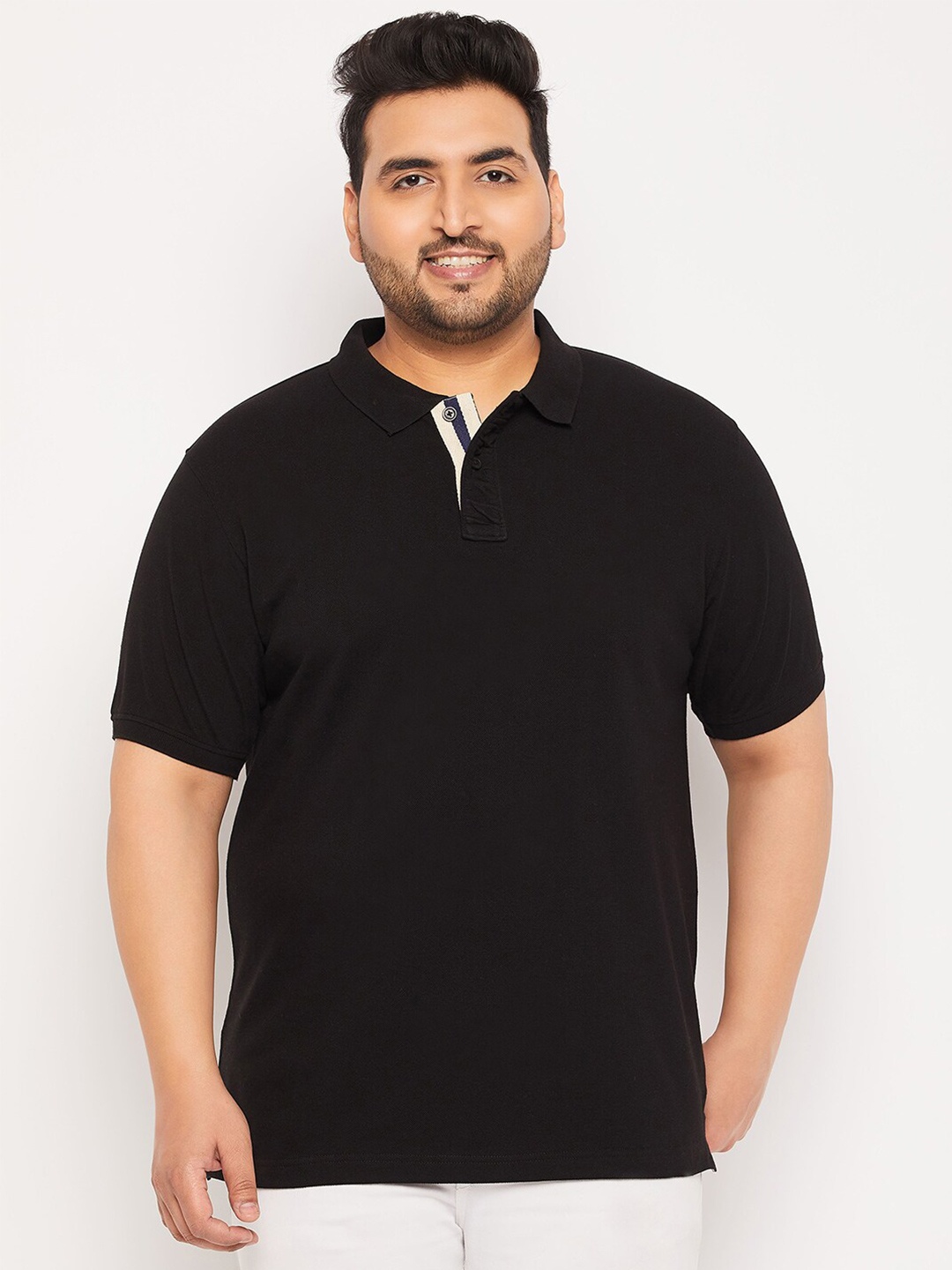 

Club York Plus Size Polo Collar Cotton T-shirt, Black
