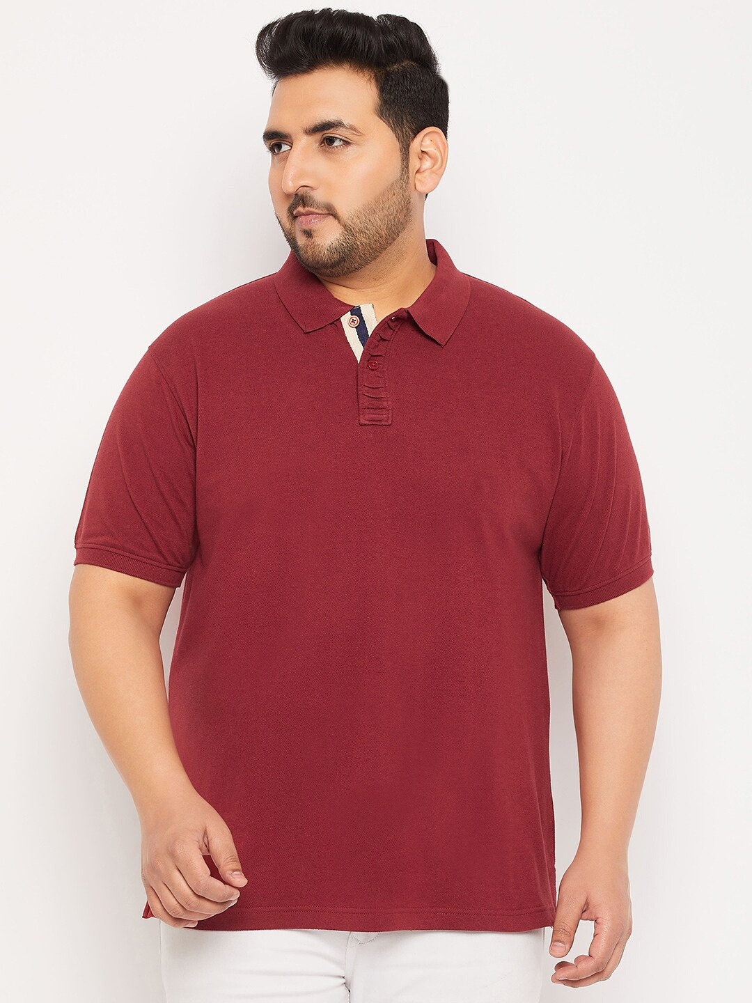 

Club York Plus Size Polo Collar Cotton T-Shirt, Maroon