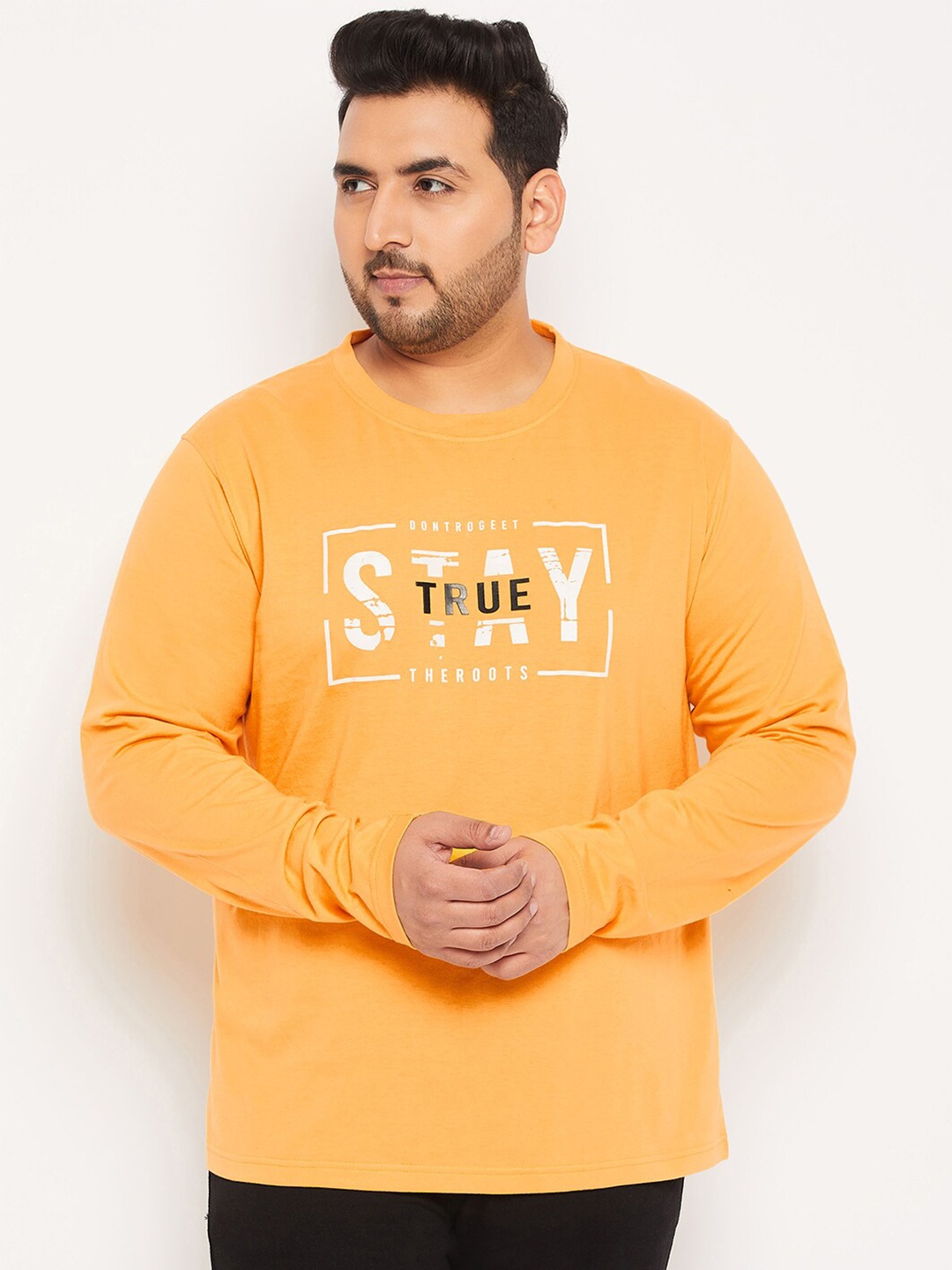 

Club York Plus Size Typography Printed Cotton T-Shirt, Yellow
