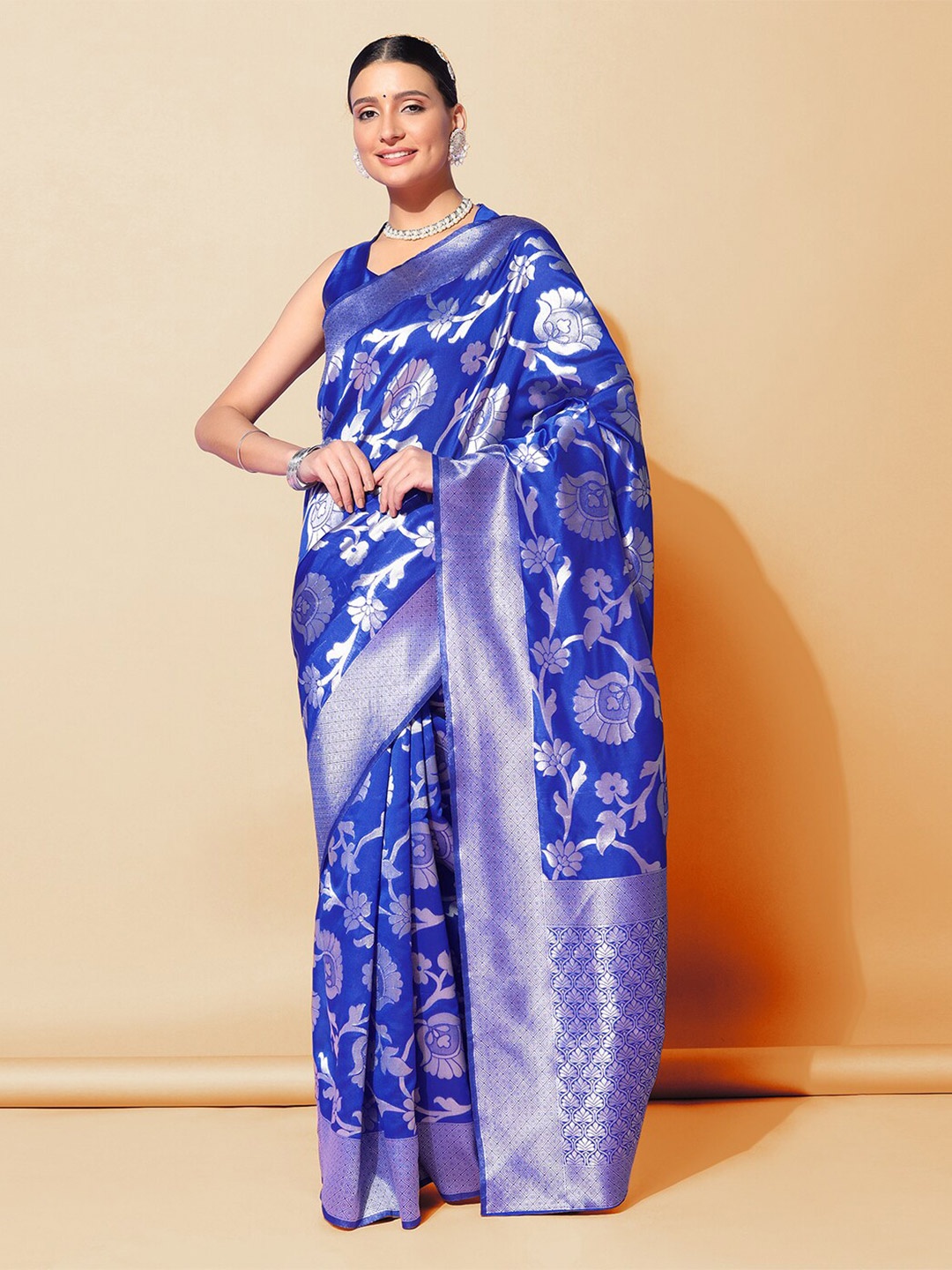 

KALINI Floral Woven Design Zari Banarasi Saree, Blue