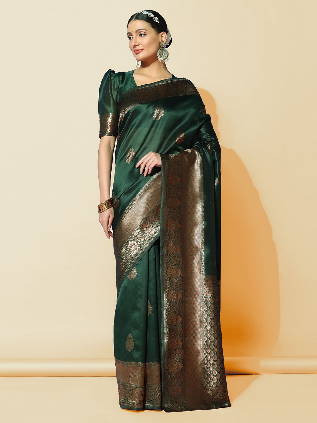 

KALINI Ethnic Motif Woven Design Banarasi Saree, Green