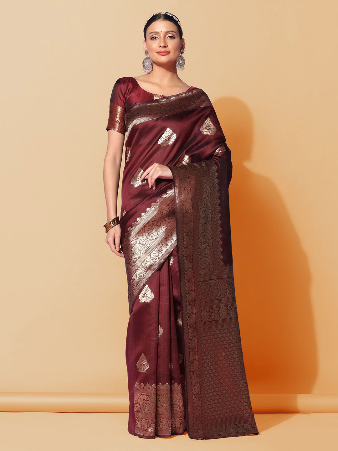 

KALINI Ethnic Motif Woven Design Zari Banarasi Saree, Maroon