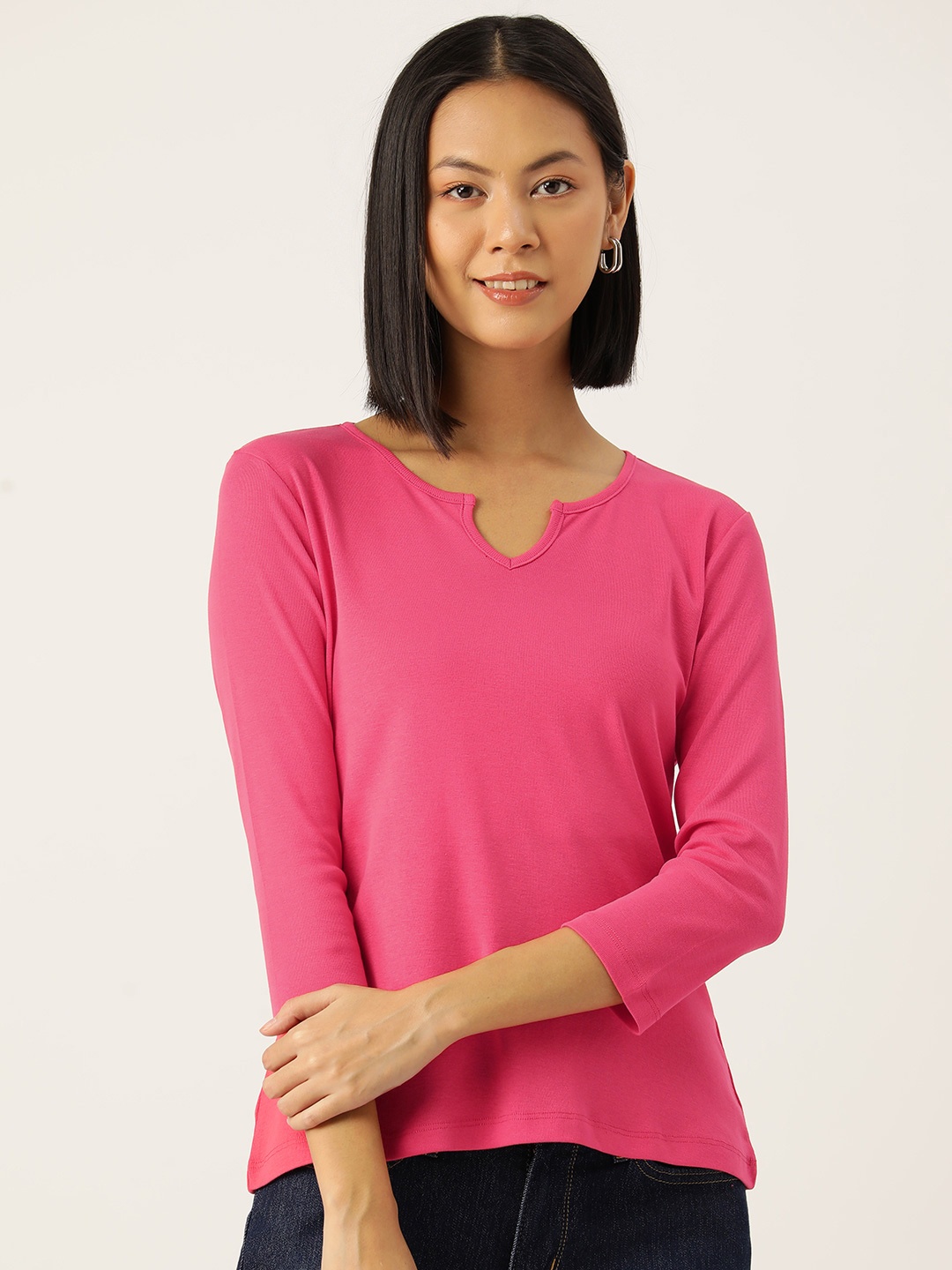 

FEMEA Pink Keyhole Neck Cotton Top