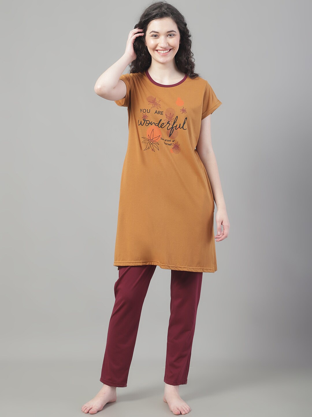 

PERFECT LINE Women Mustard Printed Night suit