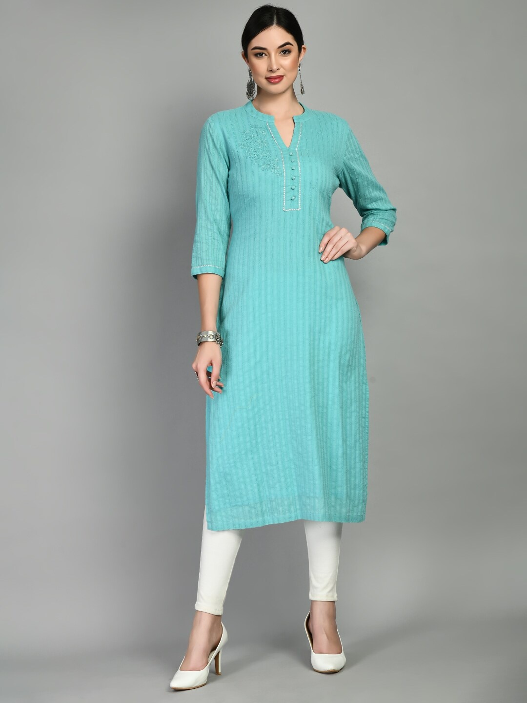 

MEESAN Striped Gotta Patti Kurta, Blue