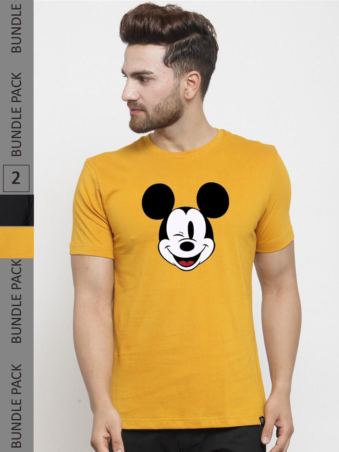 

Friskers Pack Of 3 Typography Printed Round Neck Short Sleeves Cotton Slim Fit T-shirt, Yellow