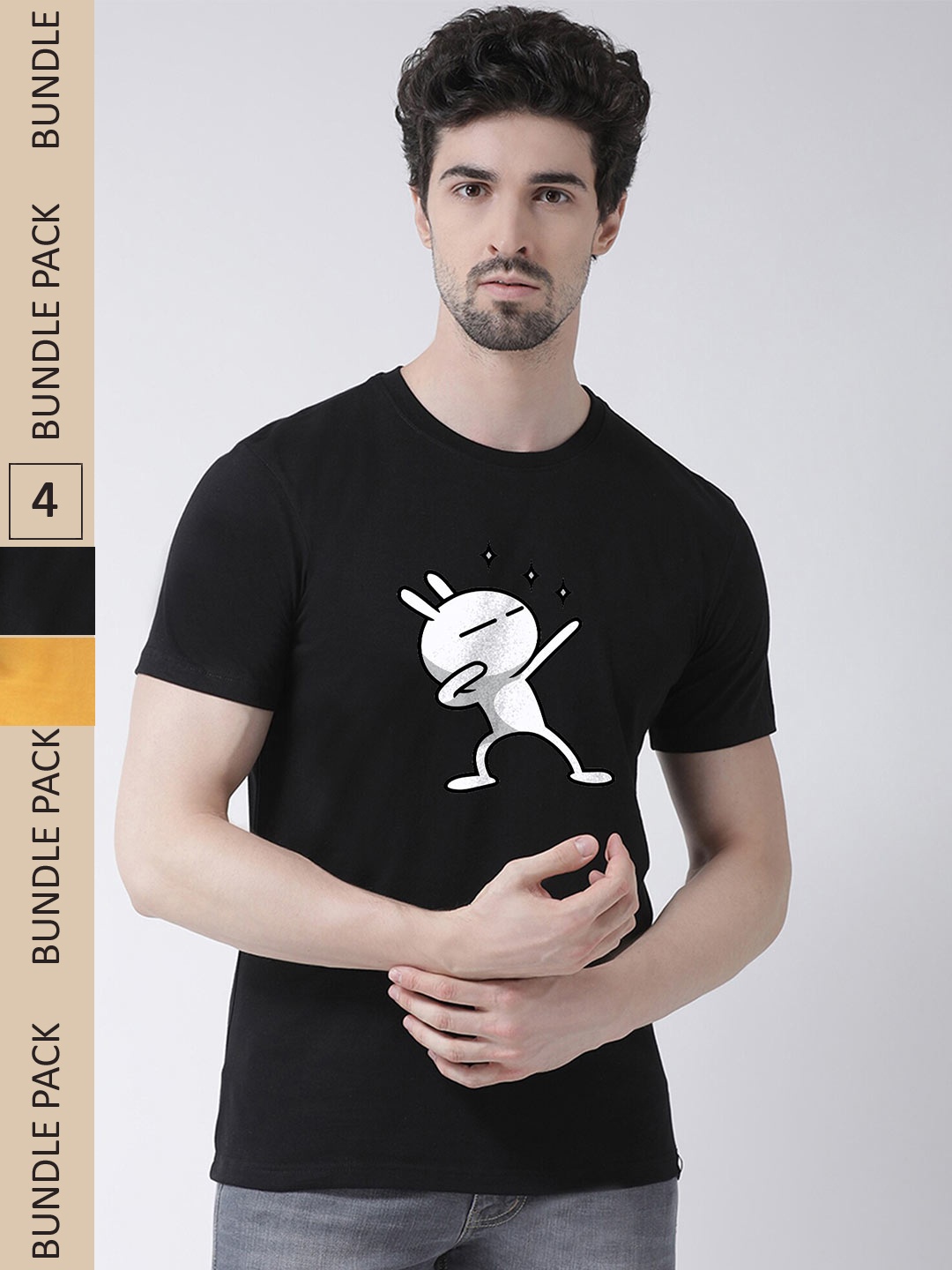

Friskers Pack Of 2 Printed Slim Fit Pure Cotton T-shirts, Black