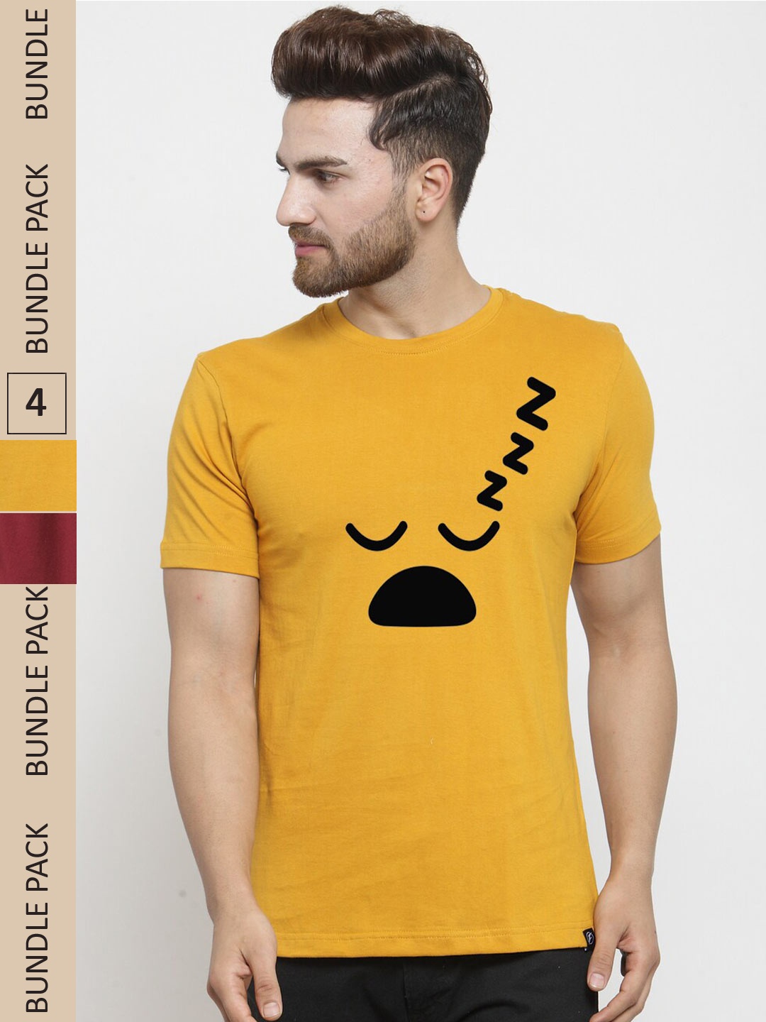 

Friskers Pack Of 2 Printed Slim Fit Pure Cotton T-shirts, Yellow