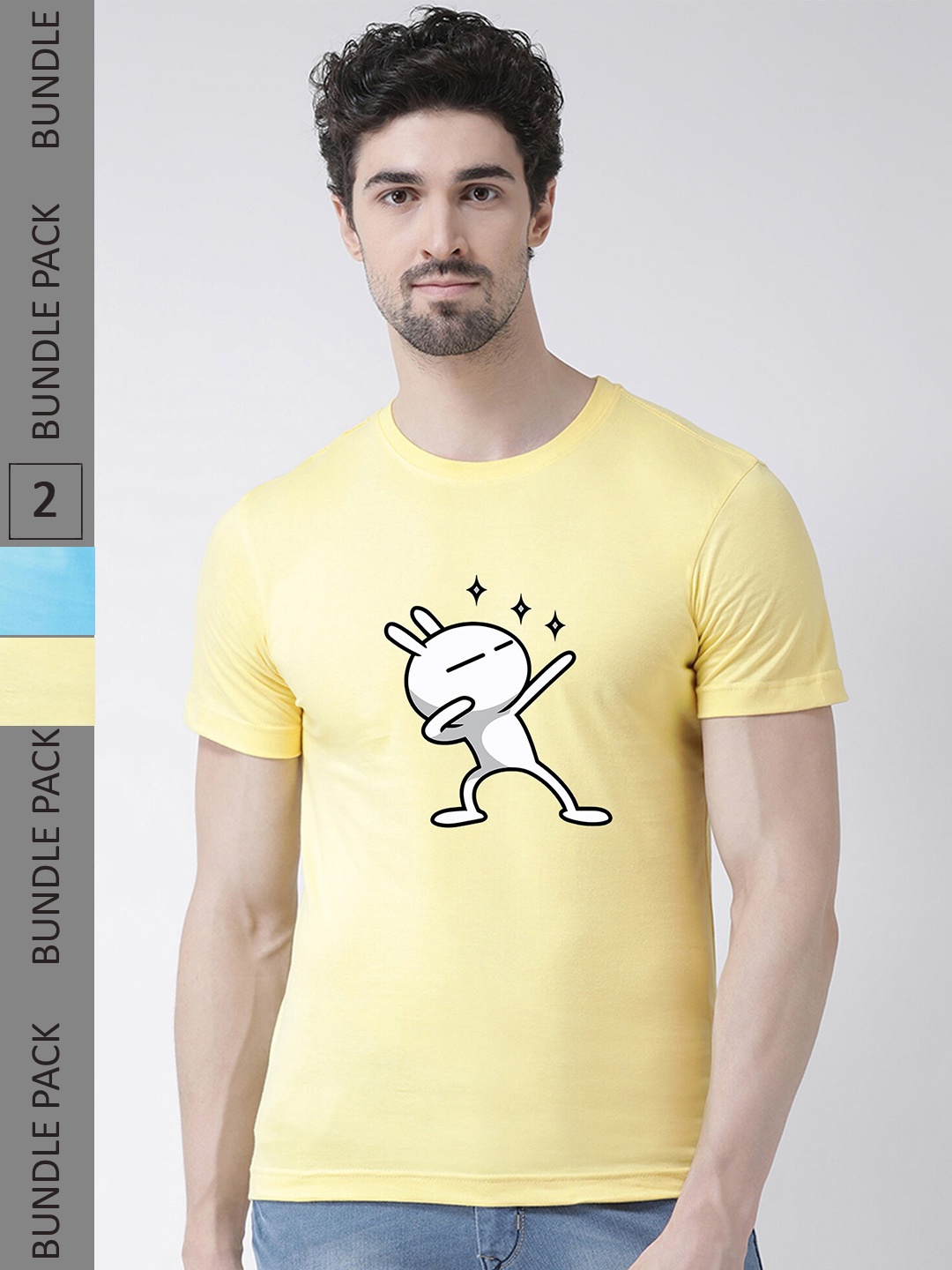 

Friskers Pack Of 2 Graphic Printed Pure Cotton Slim Fit T-shirt, Yellow