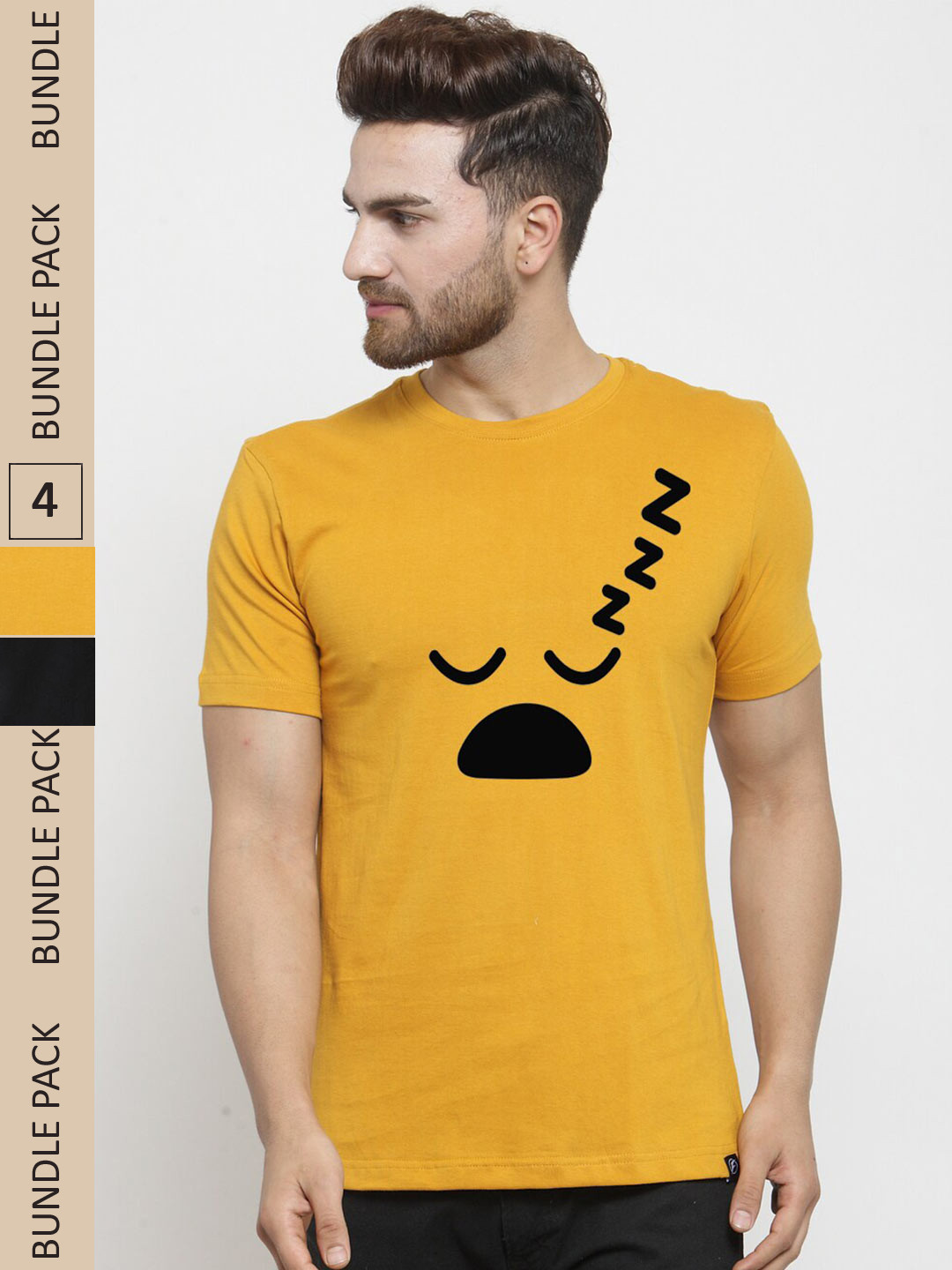 

Friskers Pack Of 2 Typography Printed Round Neck Pure Cotton Slim fit T-shirt, Yellow