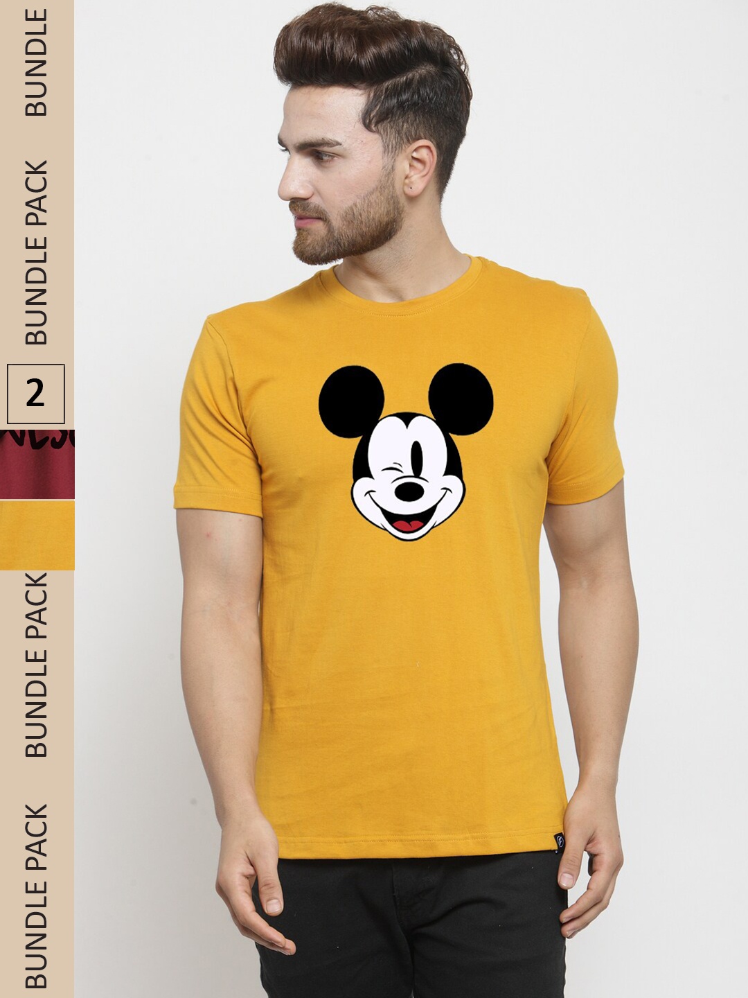 

Friskers Pack of 2 Graphic Printed Pure Cotton Slim Fit T-shirt, Gold
