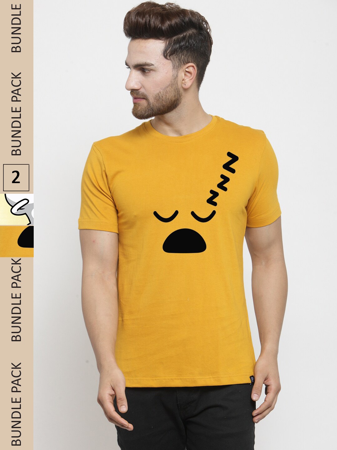 

Friskers Pack Of 2 Graphic Printed Slim Fit Pure Cotton T-shirt, Gold