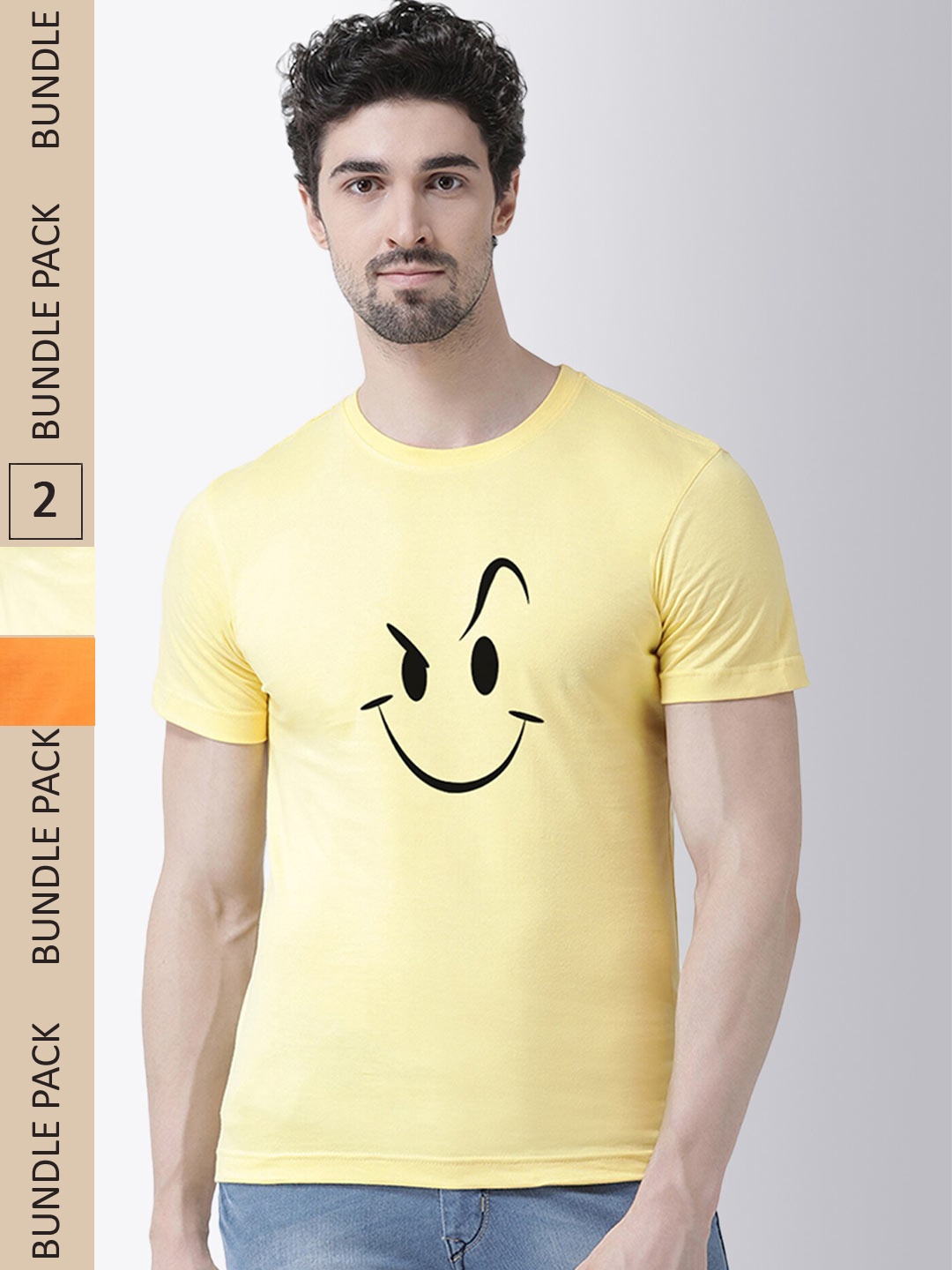 

Friskers Pack Of 2 Printed Slim Fit Pure Cotton T-shirts, Yellow