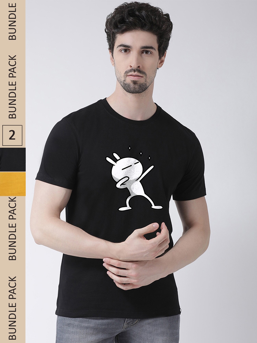 

Friskers Pack Of 2 Printed Pure Cotton T-shirt, Black