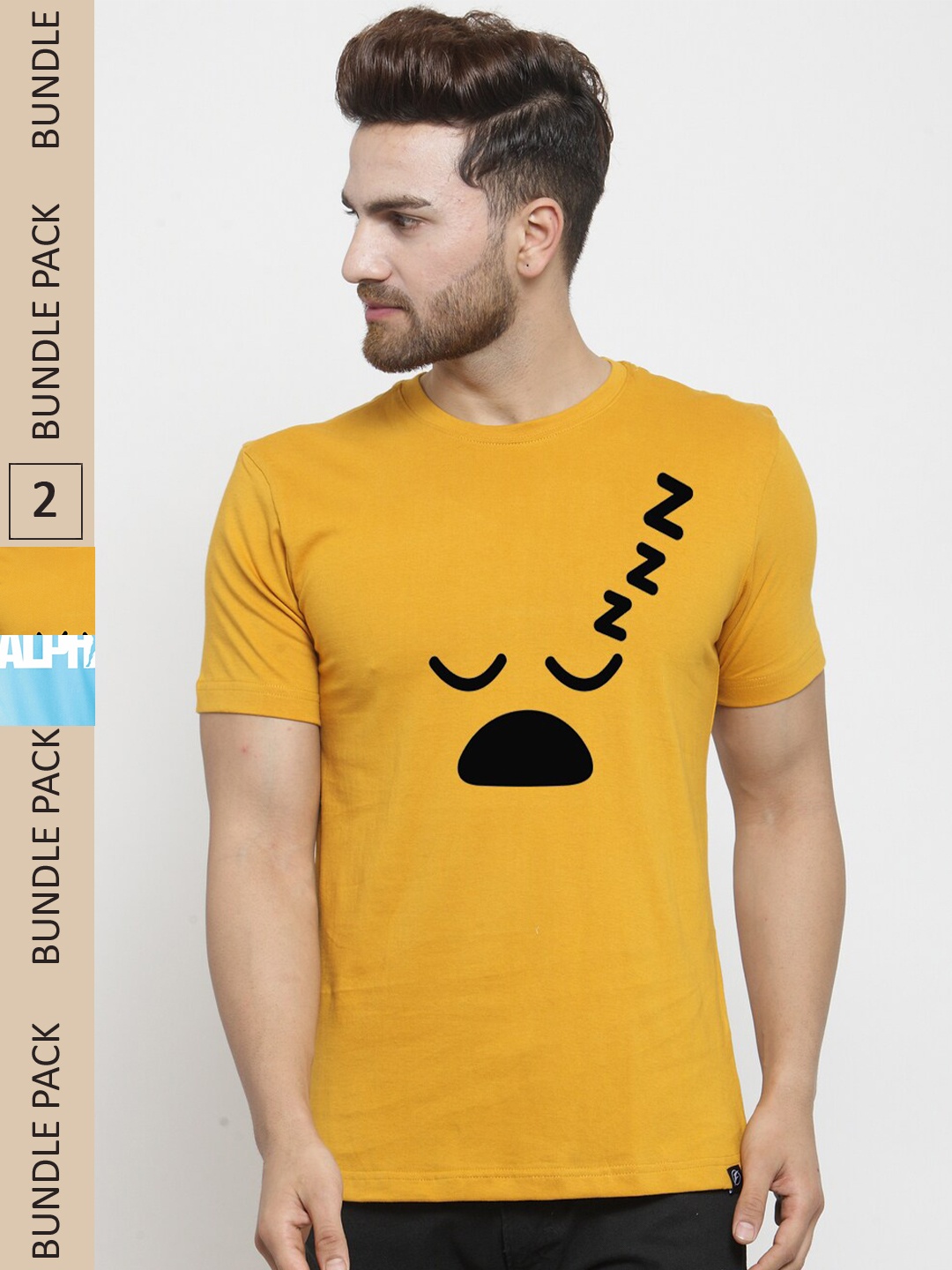 

Friskers Printed Pack Of 2 Slim Fit Pure Cotton T-Shirts, Gold