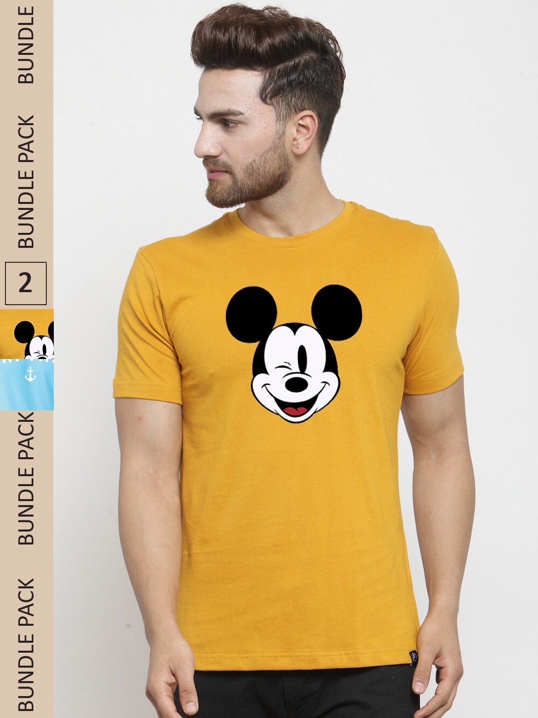 

Friskers Pack Of 2 Graphic Printed Round Neck Pure Cotton Slim Fit T-shirt, Gold