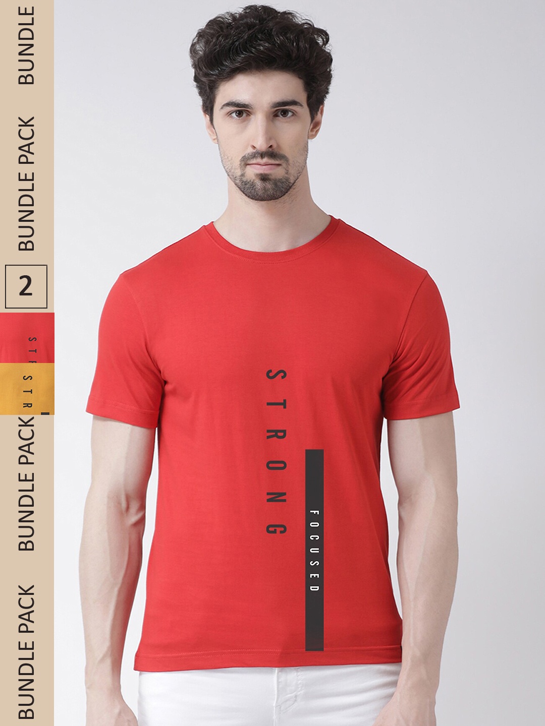 

Friskers Pack Of 2 Typography Round Neck Pure Cotton Slim Fit T-shirt, Red