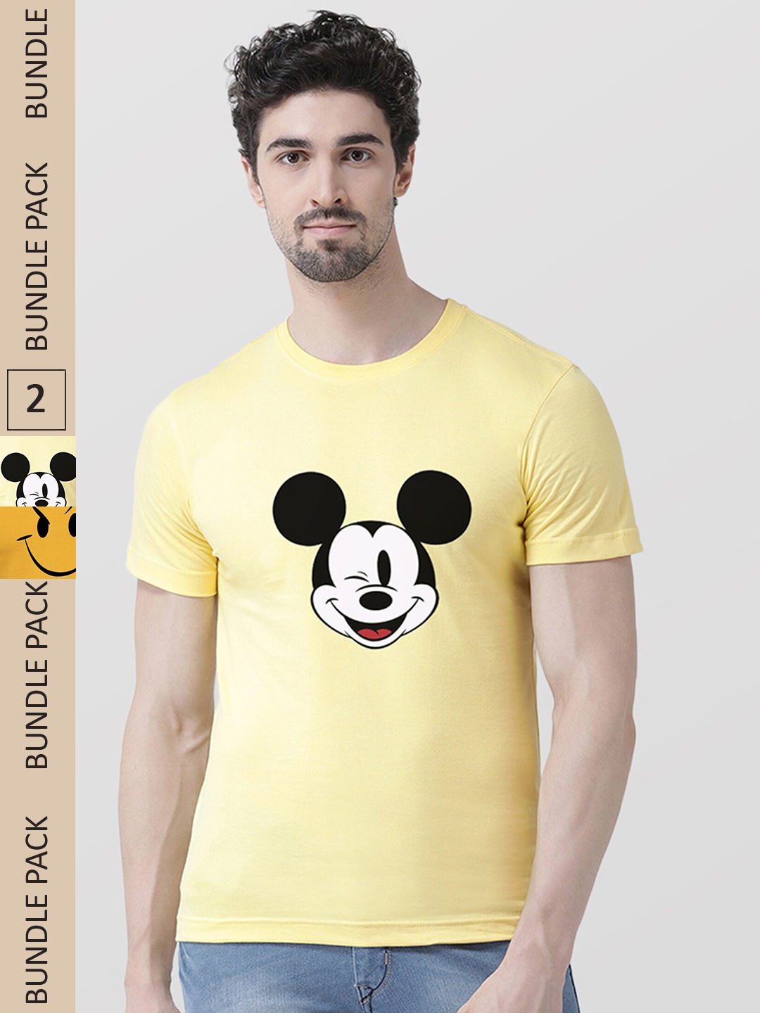 

Friskers Pack Of 2 Graphic Printed Round Neck Pure Cotton Slim Fit T-shirt, Yellow