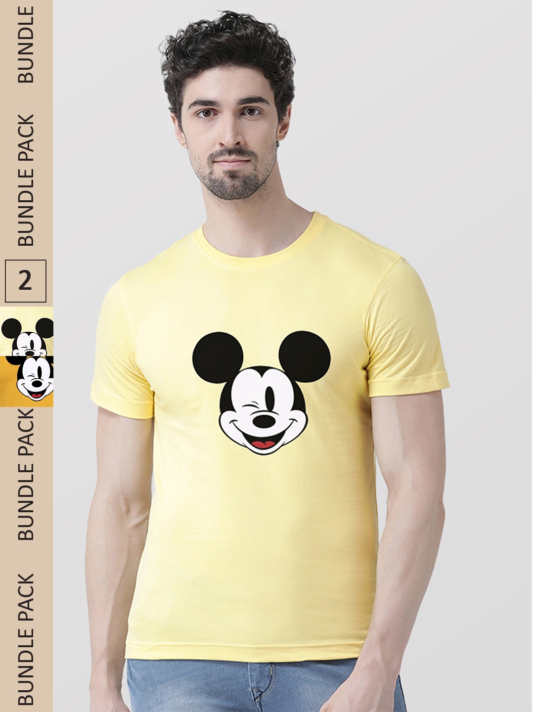 

Friskers Pack Of 2 Mickey Mouse Graphic Printed Pure Cotton T-shirt, Yellow