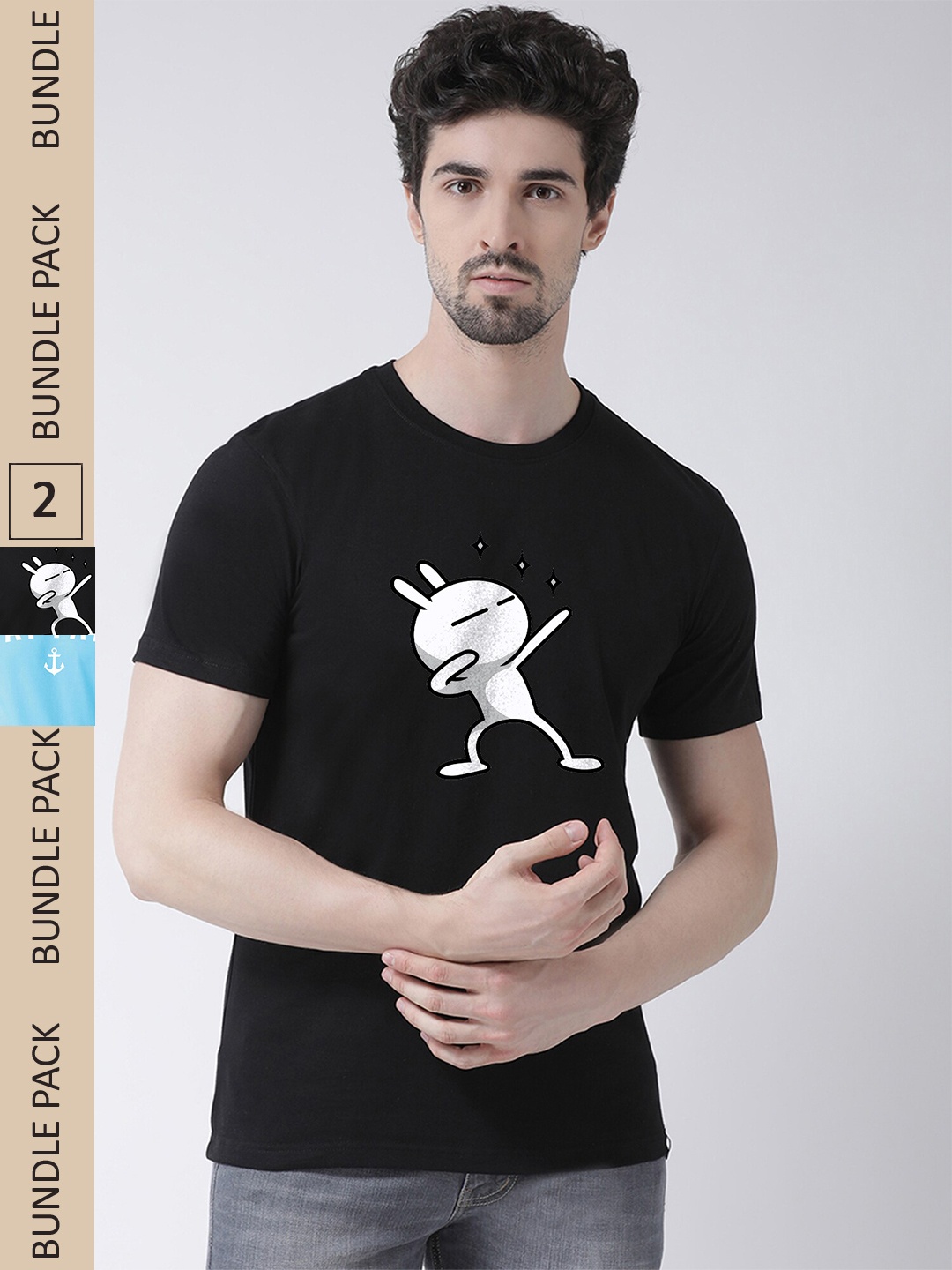 

Friskers Printed Pack Of 2 Slim Fit Pure Cotton T-Shirts, Black
