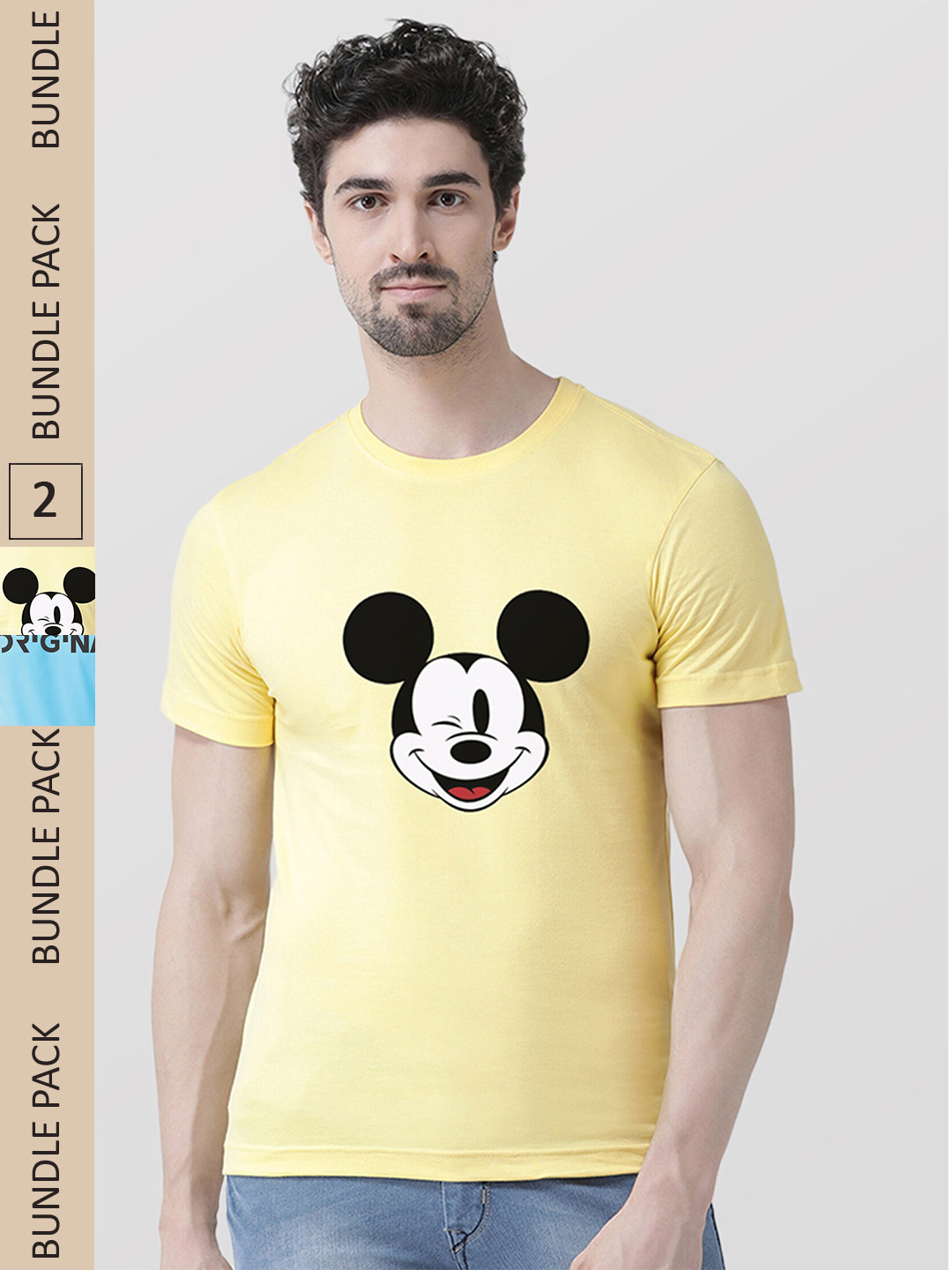 

Friskers Pack of 2 Graphic Printed Round Neck Pure Cotton Slim Fit T-shirt, Yellow