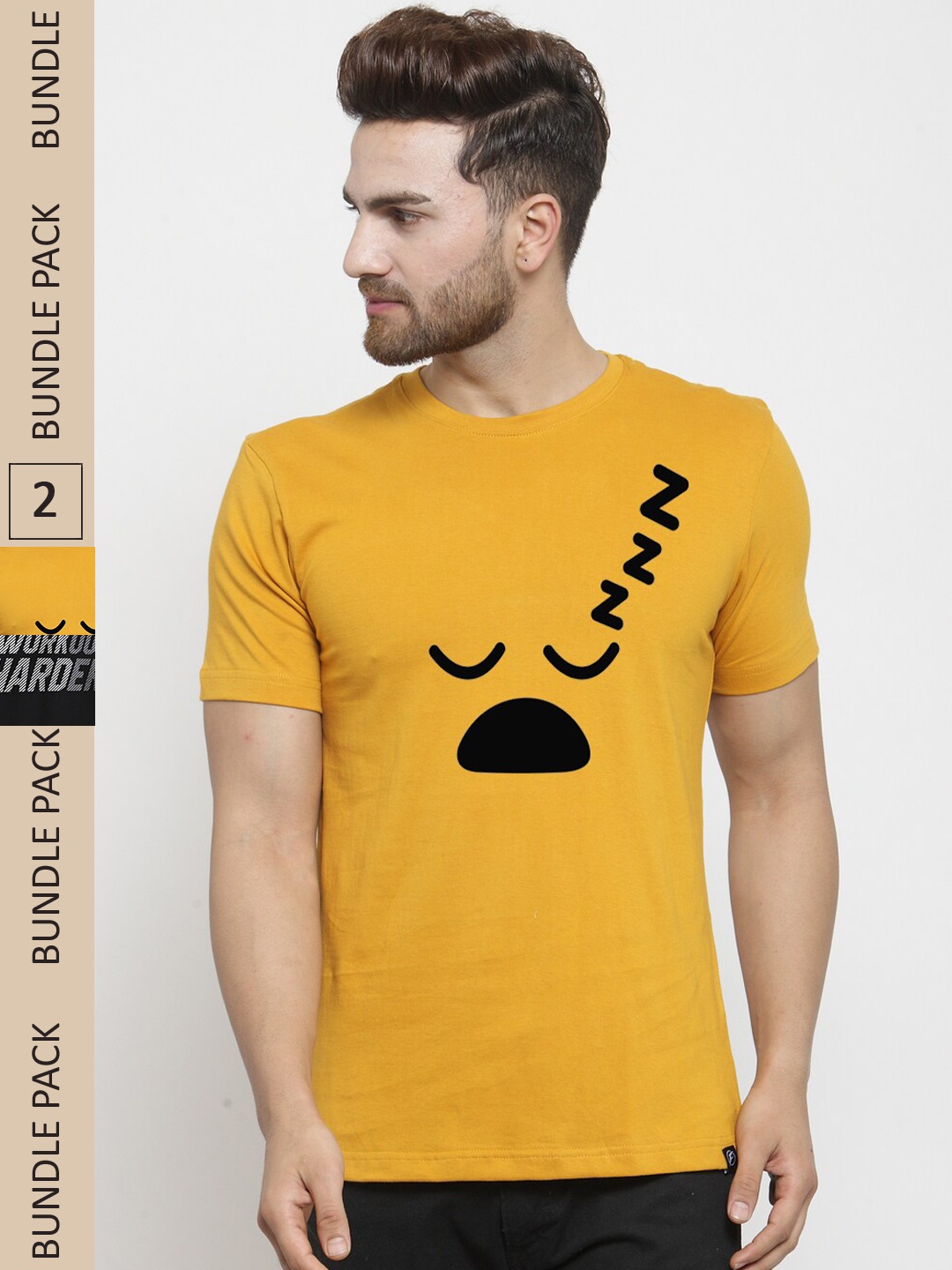 

Friskers Pack of 2 Graphic Printed Pure Cotton Slim Fit T-shirt, Gold