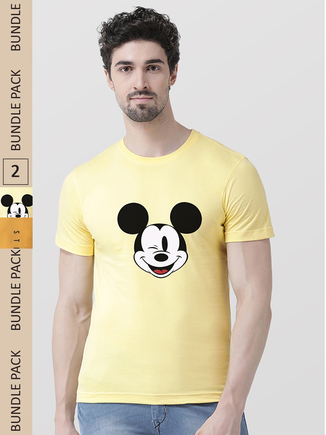 

Friskers Pack of 2 Graphic Printed Pure Cotton Slim Fit T-shirt, Yellow