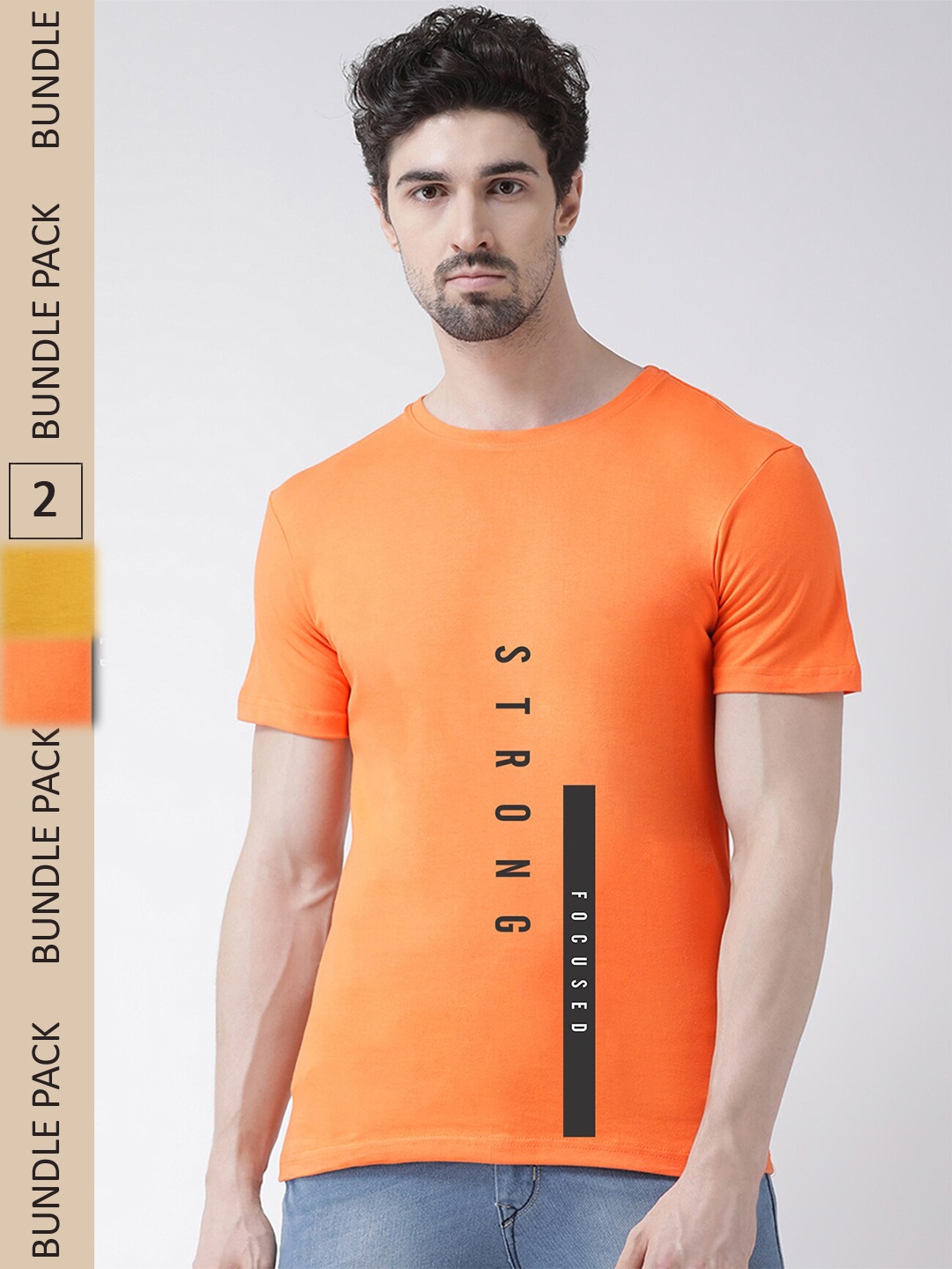 

Friskers Pack Of 2 Printed Pure Cotton Slim Fit T-shirts, Mustard