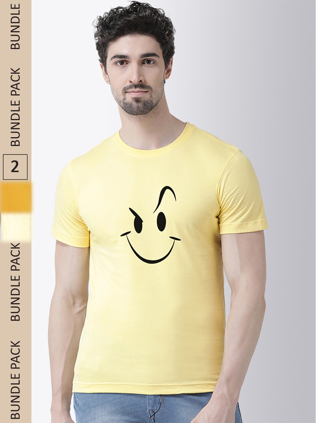 

Friskers Pack Of 2 Printed Pure Cotton Slim Fit T-shirts, Yellow