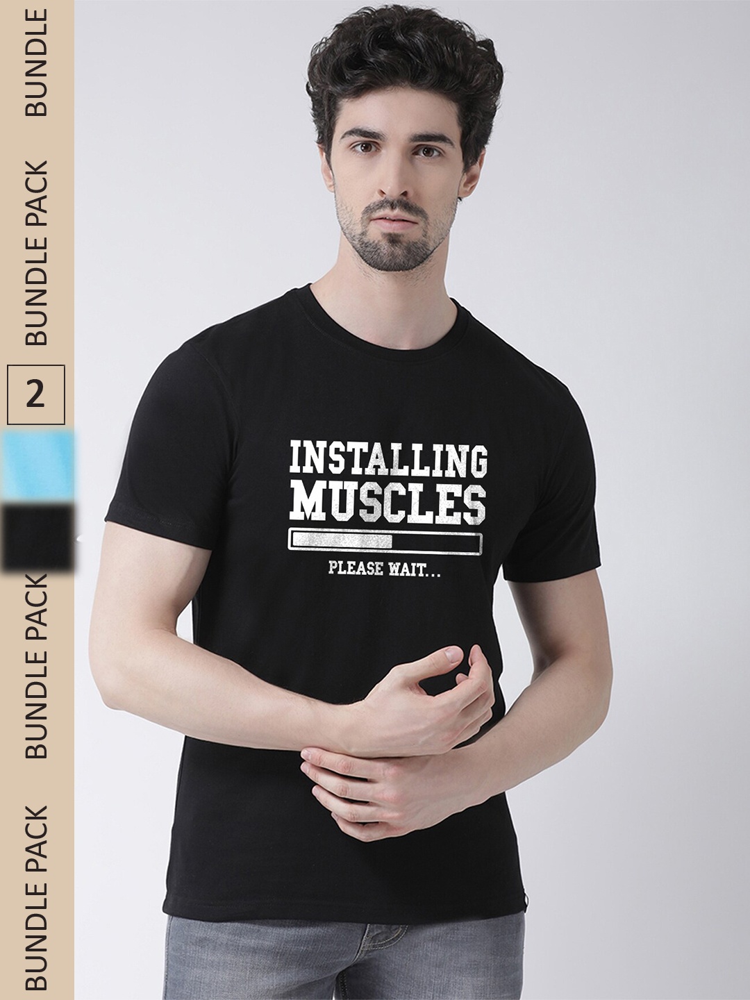 

Friskers Pack Of 2 Printed Slim Fit Pure Cotton T-shirts, Black