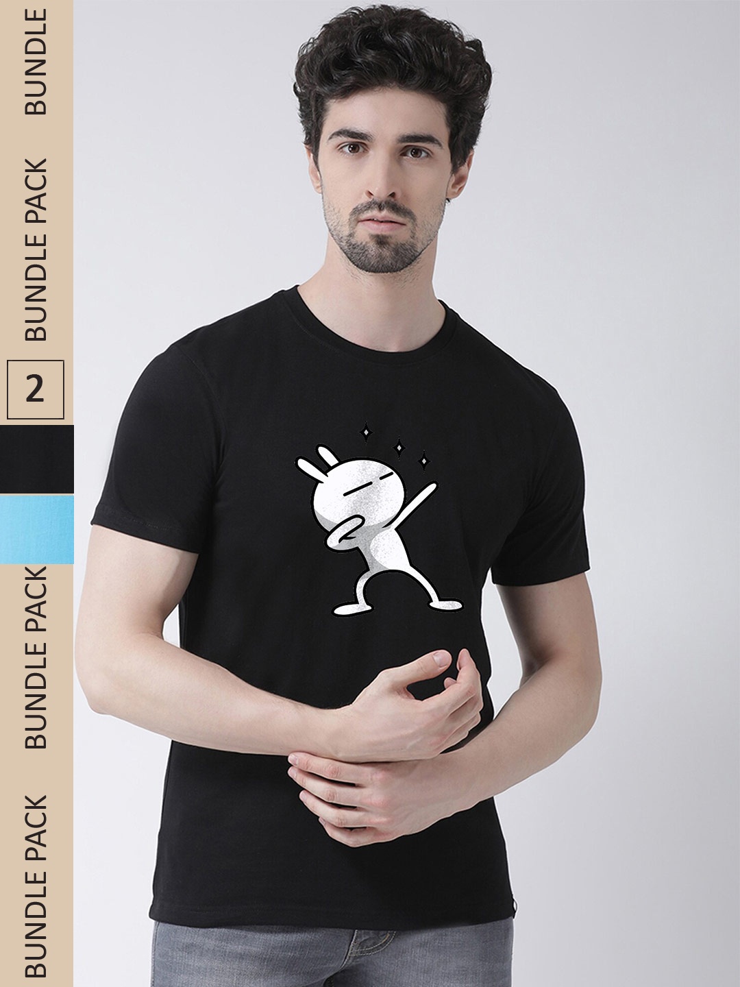 

Friskers Pack Of 2 Printed Pure Cotton T-shirt, Black