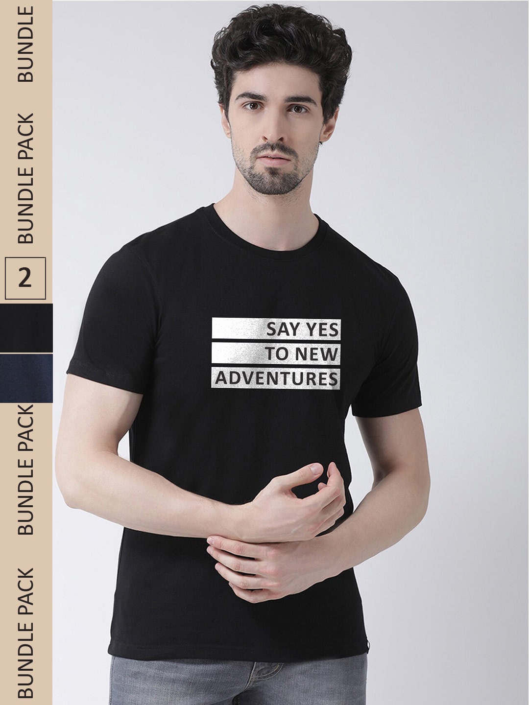 

Friskers Pack Of 2 Typography Printed Pure Cotton T-shirt, Navy blue