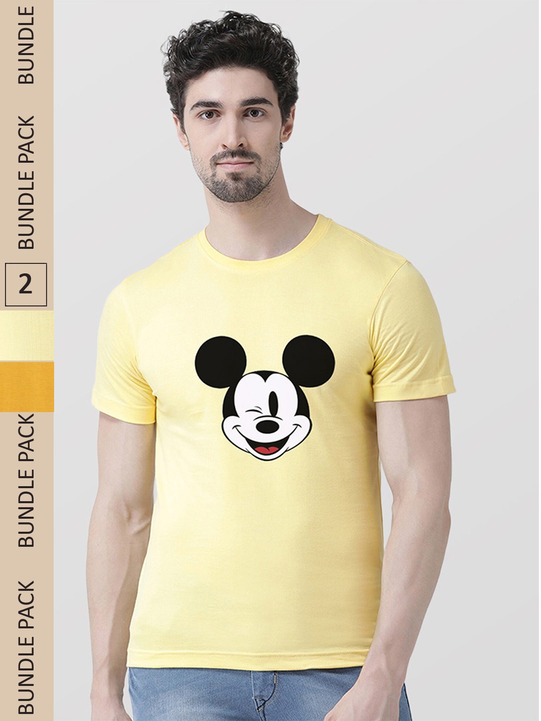 

Friskers Pack Of 2 Printed Slim Fit Pure Cotton T-shirts, Yellow