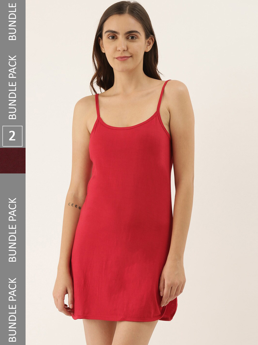 

GOLDSTROMS Pack Of 2 Cotton Shoulder Straps Full Slips, Red