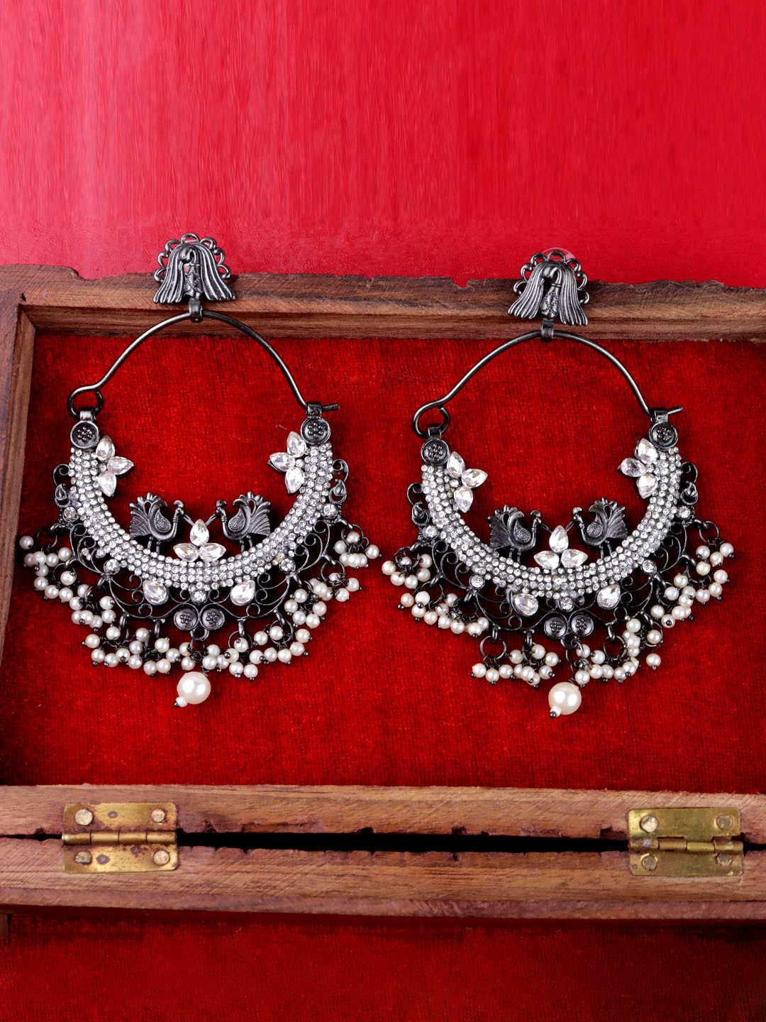 

Krelin Silver-Plated Crescent Shaped Artificial Stones & Beads Chandbalis