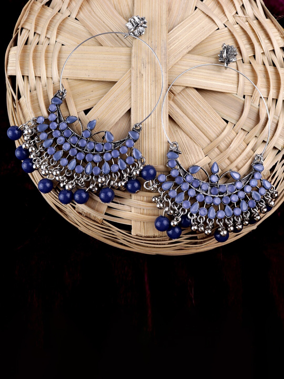

Krelin Silver-Plated Stone Studded Crescent Shaped Chandbalis