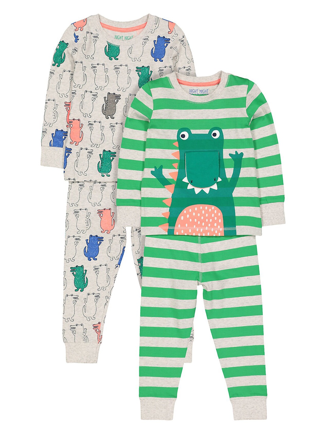 

mothercare Boys Pack Of 2 Striped Round Neck T-shirt with Pyjamas Clothing Sets, Green
