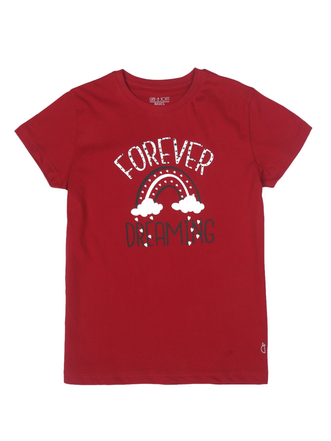 

Gini and Jony Typography Round Neck Cotton Boxy Top, Red