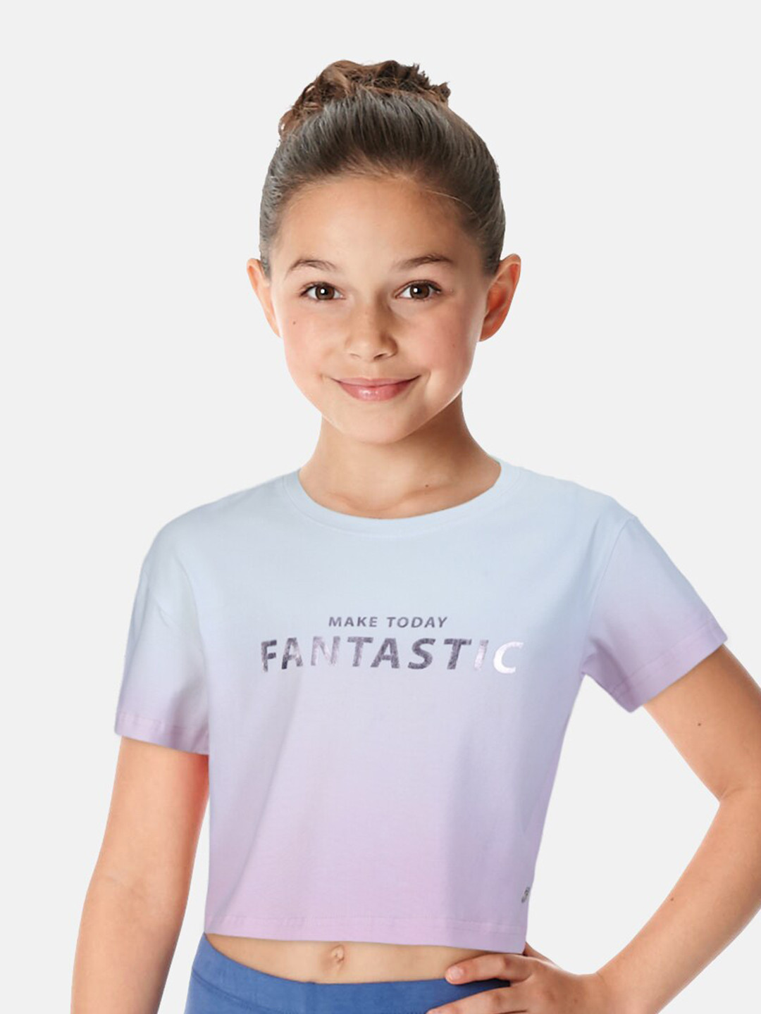 

Gini and Jony Girls Typography Printed Cotton Crop T-shirt, Blue