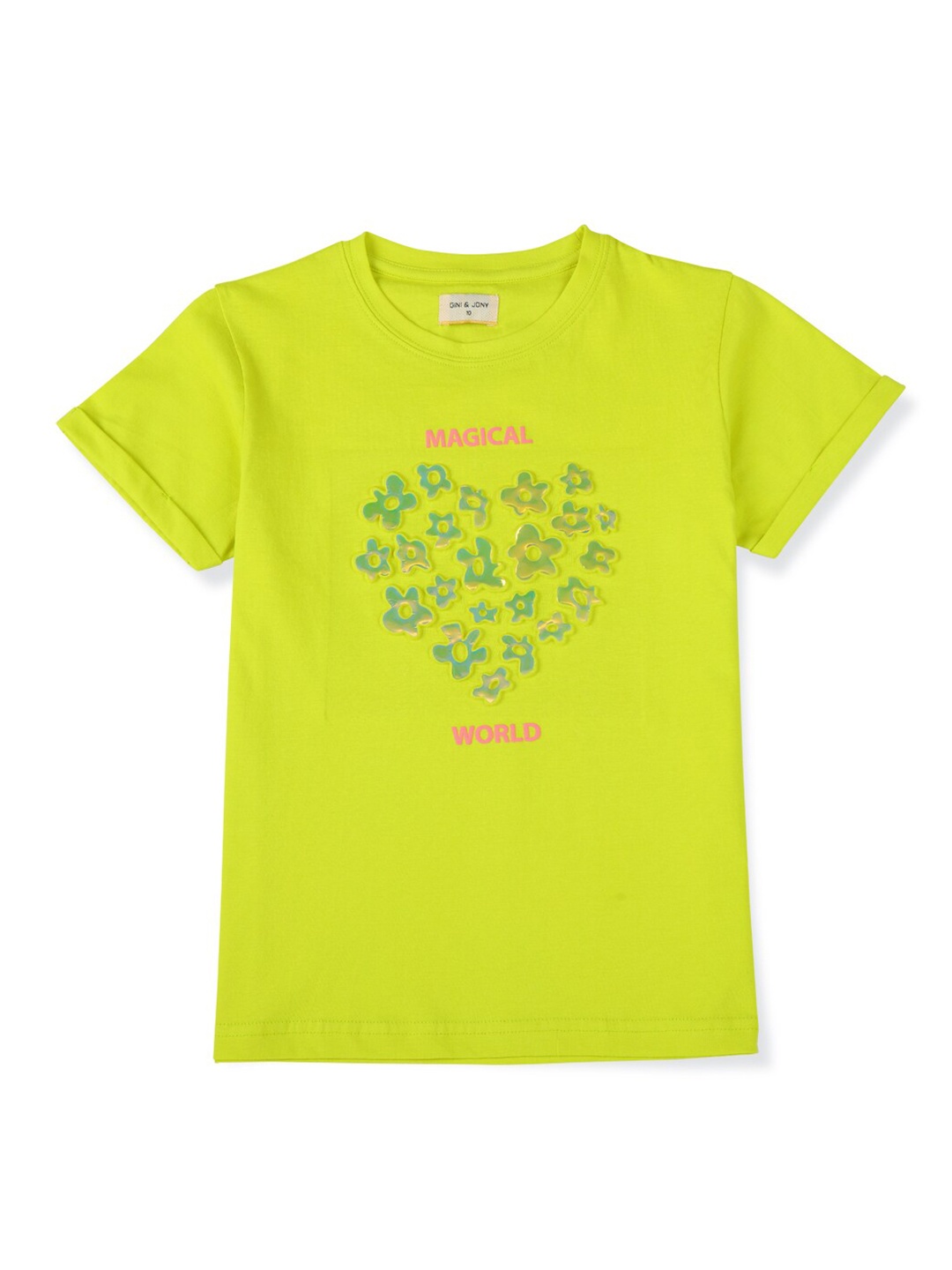 

Gini and Jony Girls Floral Printed Cotton T-shirt, Green