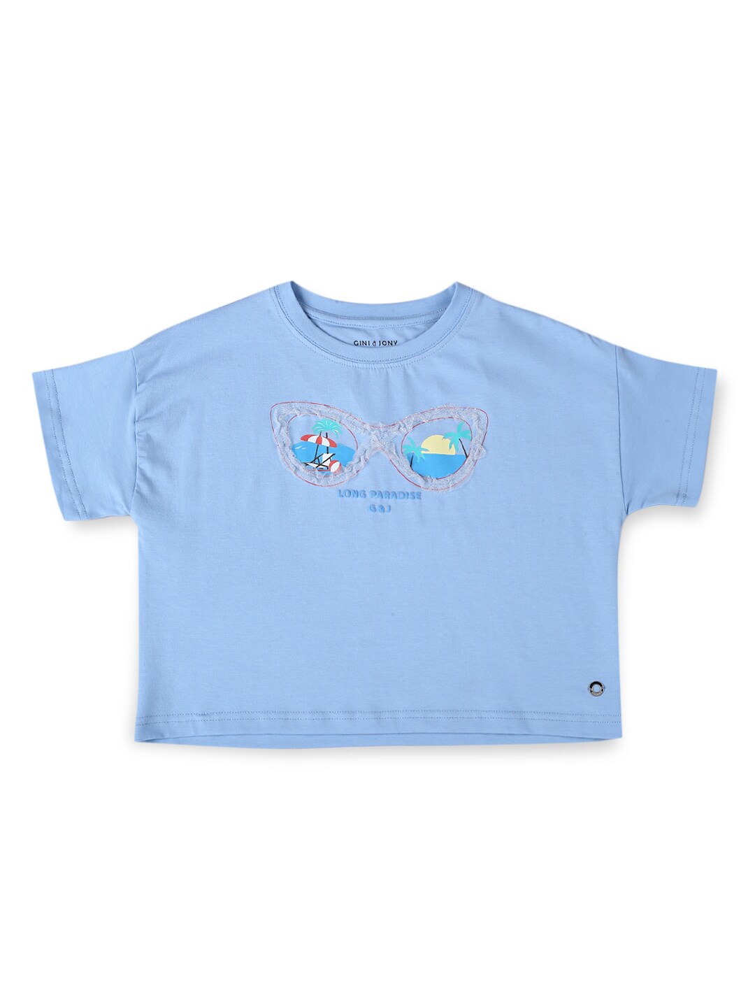 

Gini and Jony Girls Cotton Boxy Fit Crop T-Shirt, Blue