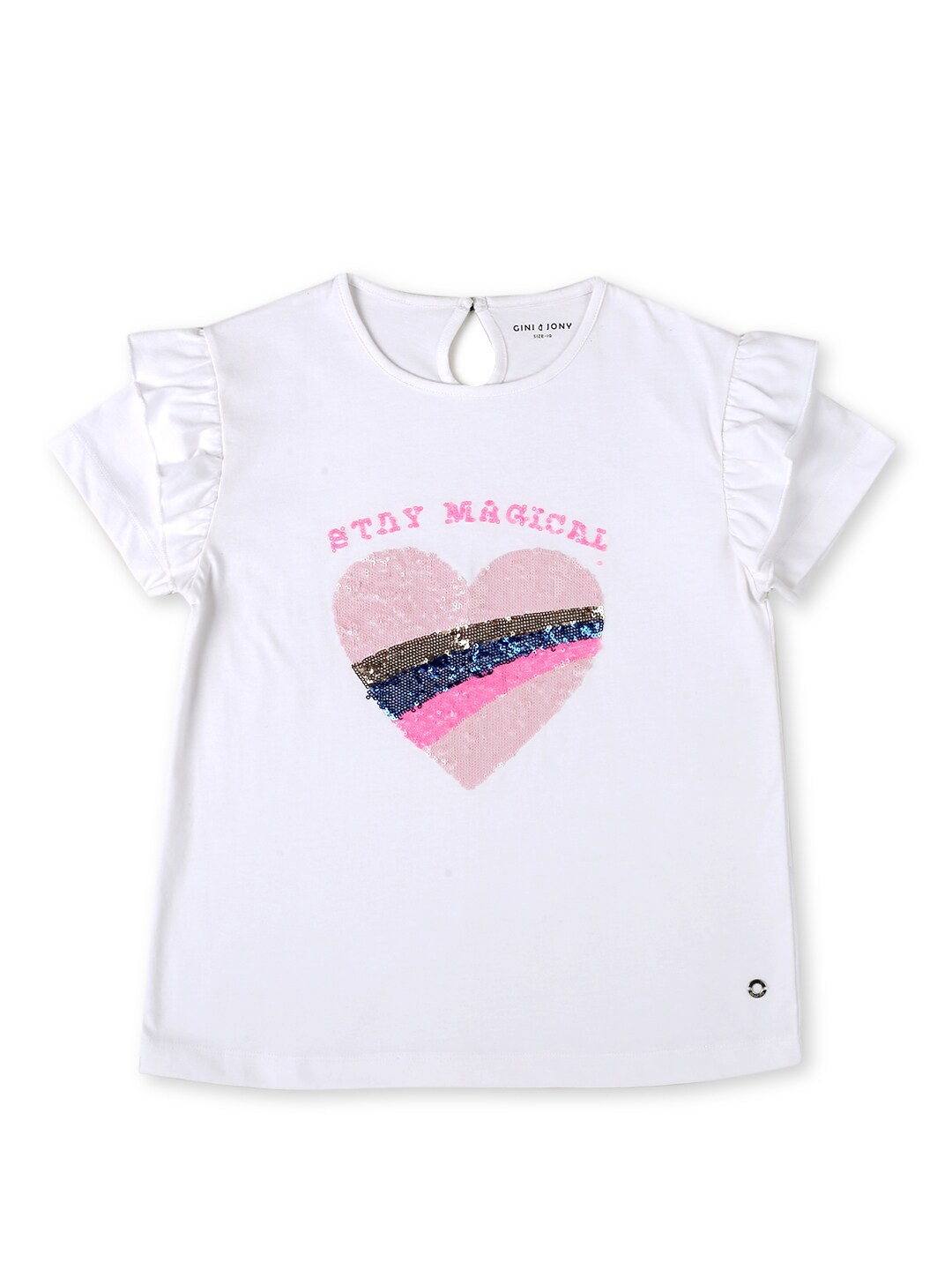 

Gini and Jony Girls Sequin Embellished Ruffled Cotton Top, White