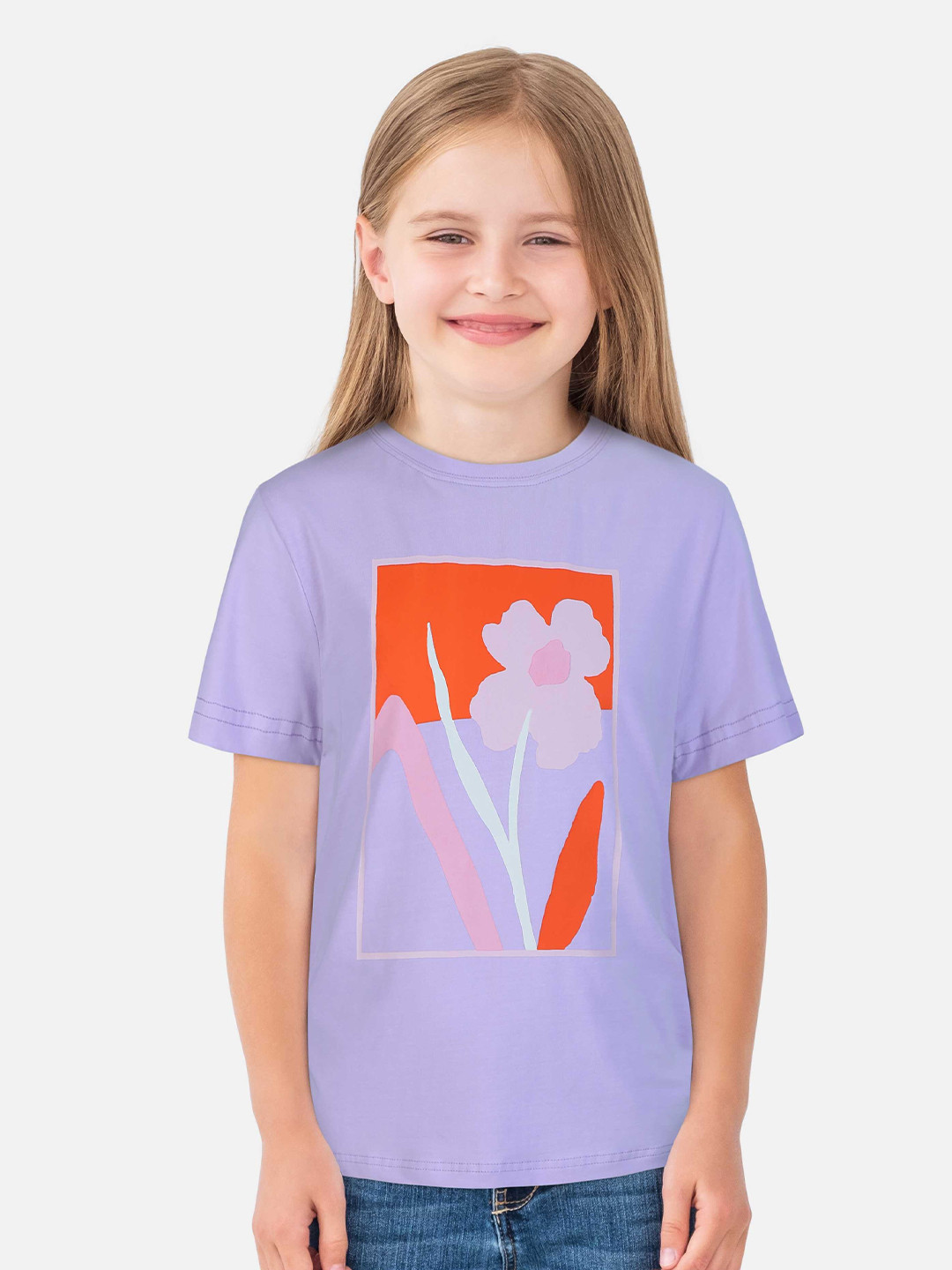 

Gini and Jony Girls Floral Printed Cotton T-shirt, Lavender
