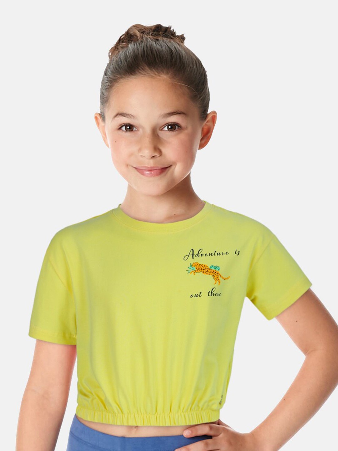 

Gini and Jony Girls Typography Printed Cotton Crop T-shirt, Yellow