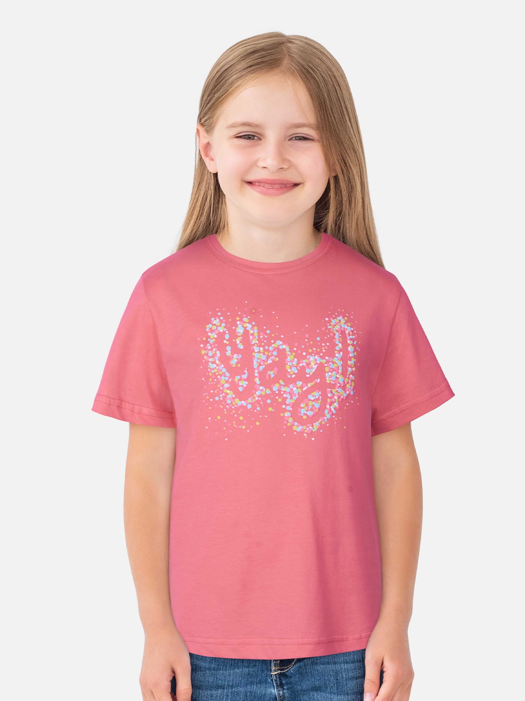 

Gini and Jony Girls Typography Printed Cotton T-Shirt, Pink