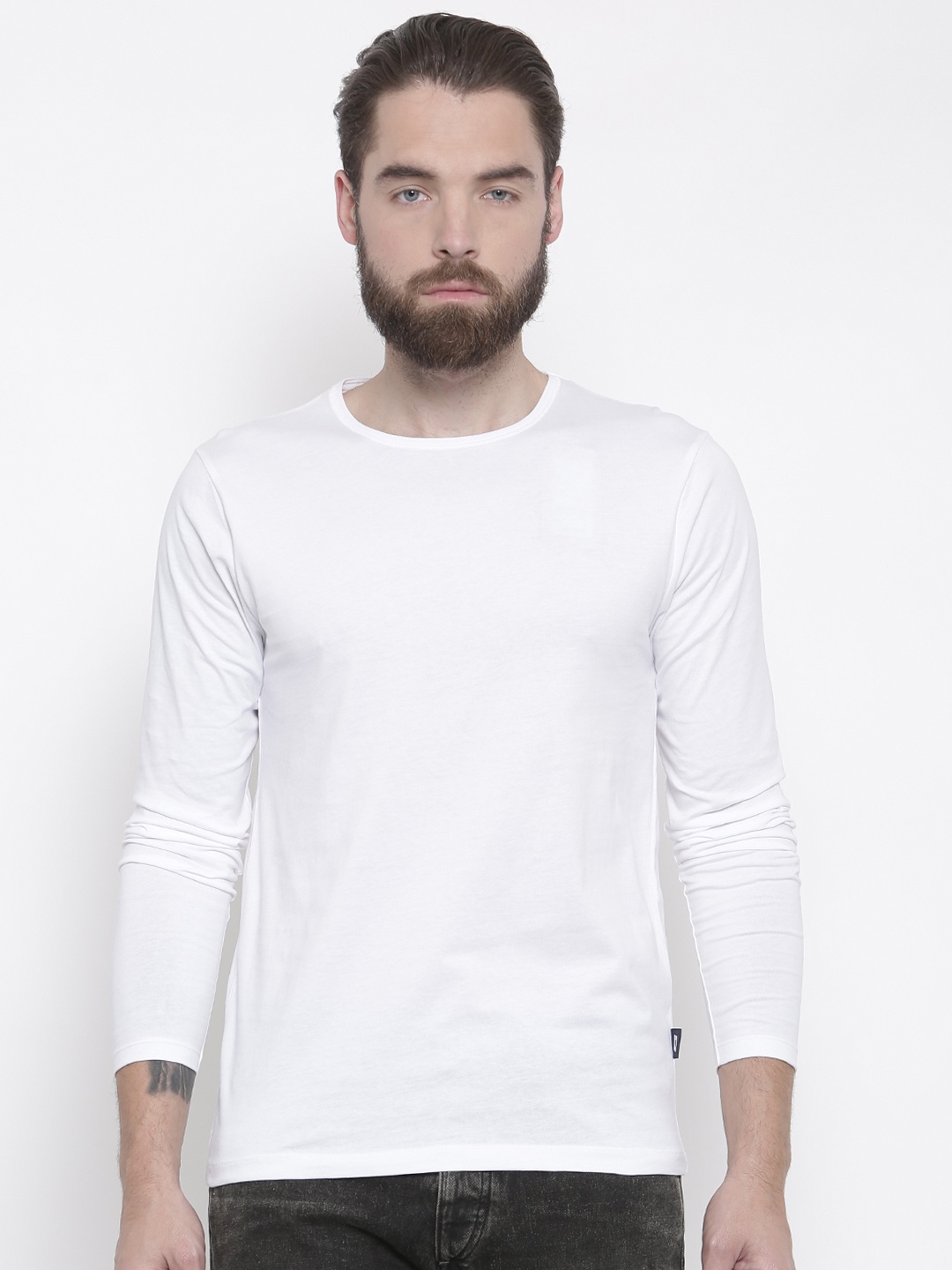 

Jack Jones Men White Solid Round Neck Pure Cotton T-shirt