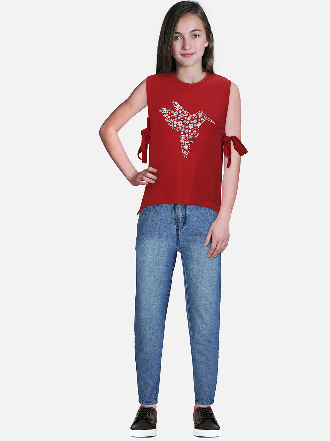 

Gini and Jony Girls Floral Printed Sleeveless Cotton Top, Maroon