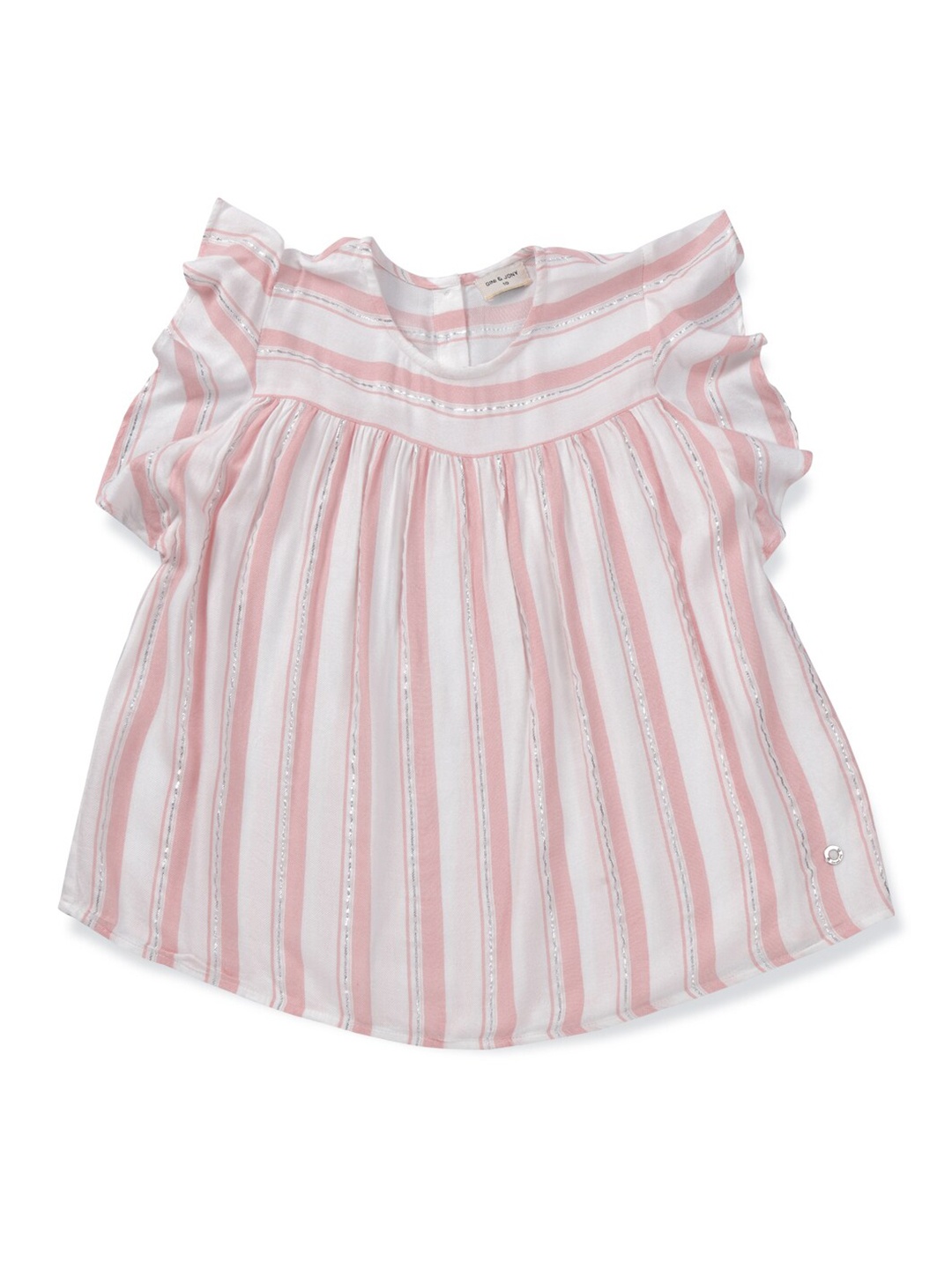 

Gini and Jony Infants Girls Striped Flutter Sleeves Cotton A-Line Top, White
