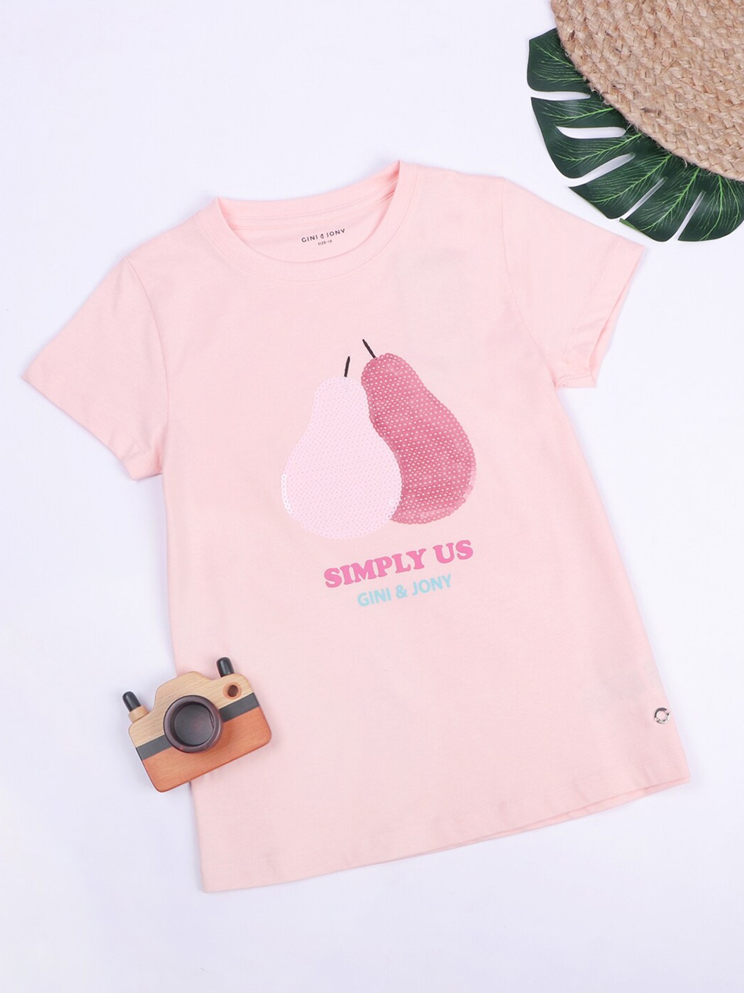 

Gini and Jony Girls Graphic Printed Round Neck Cotton Top, Pink